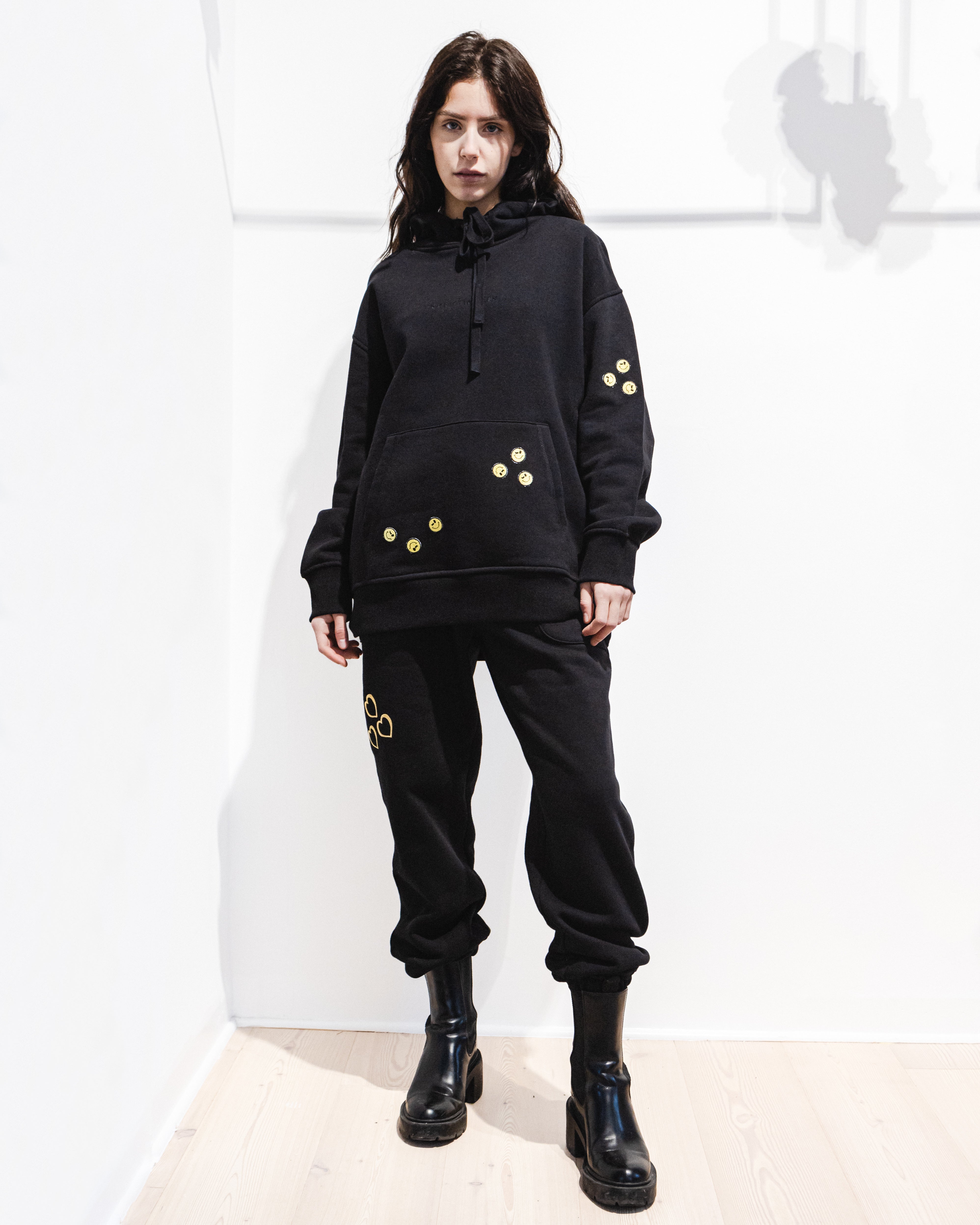 Organic Cotton Embroidered Pants with Patches Black