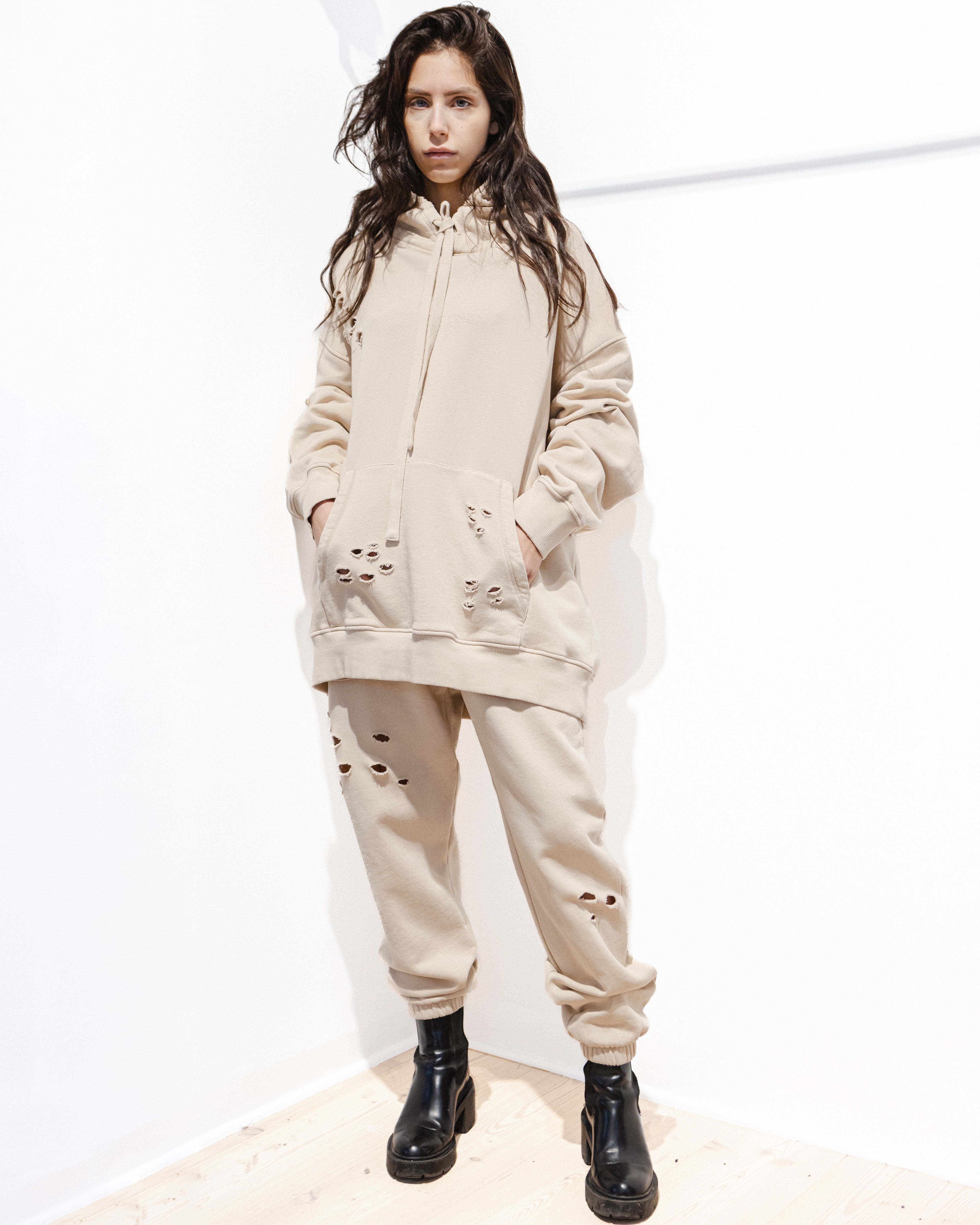 Organic Cotton Distressed Embroidered Hoodie