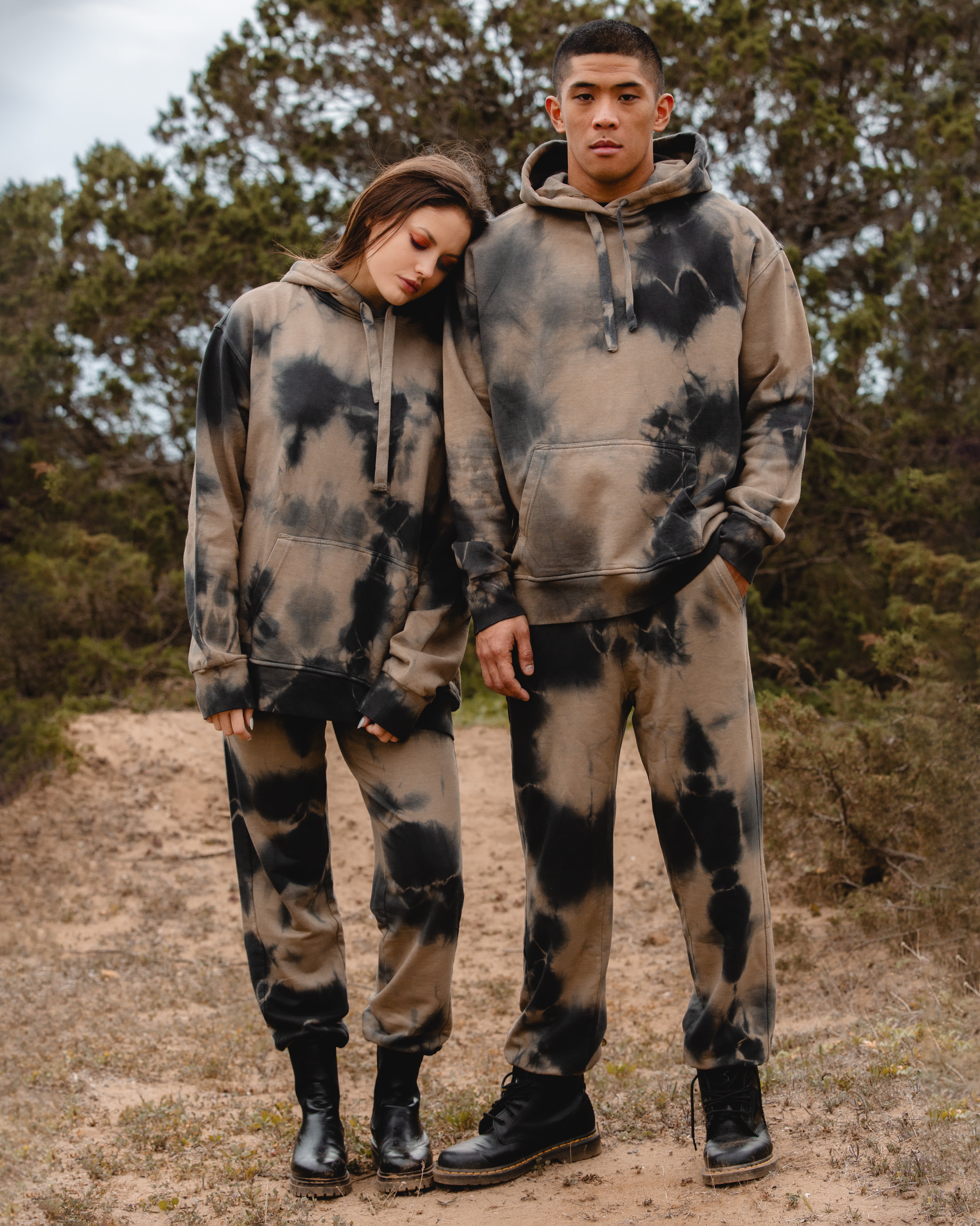 Tie-Dye Cotton Pants Sand/Black