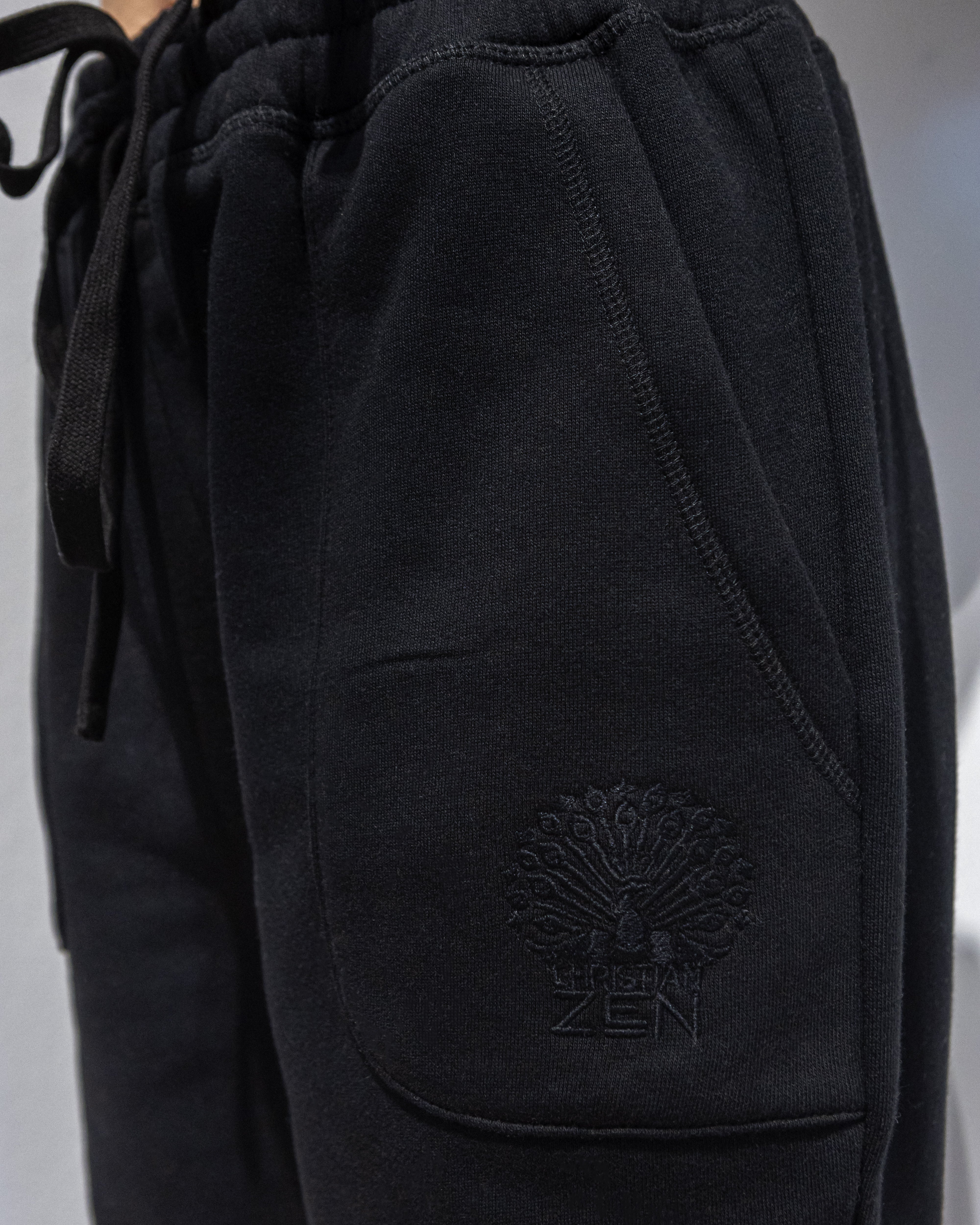 Organic Cotton Embroidered Pants with Patches Black