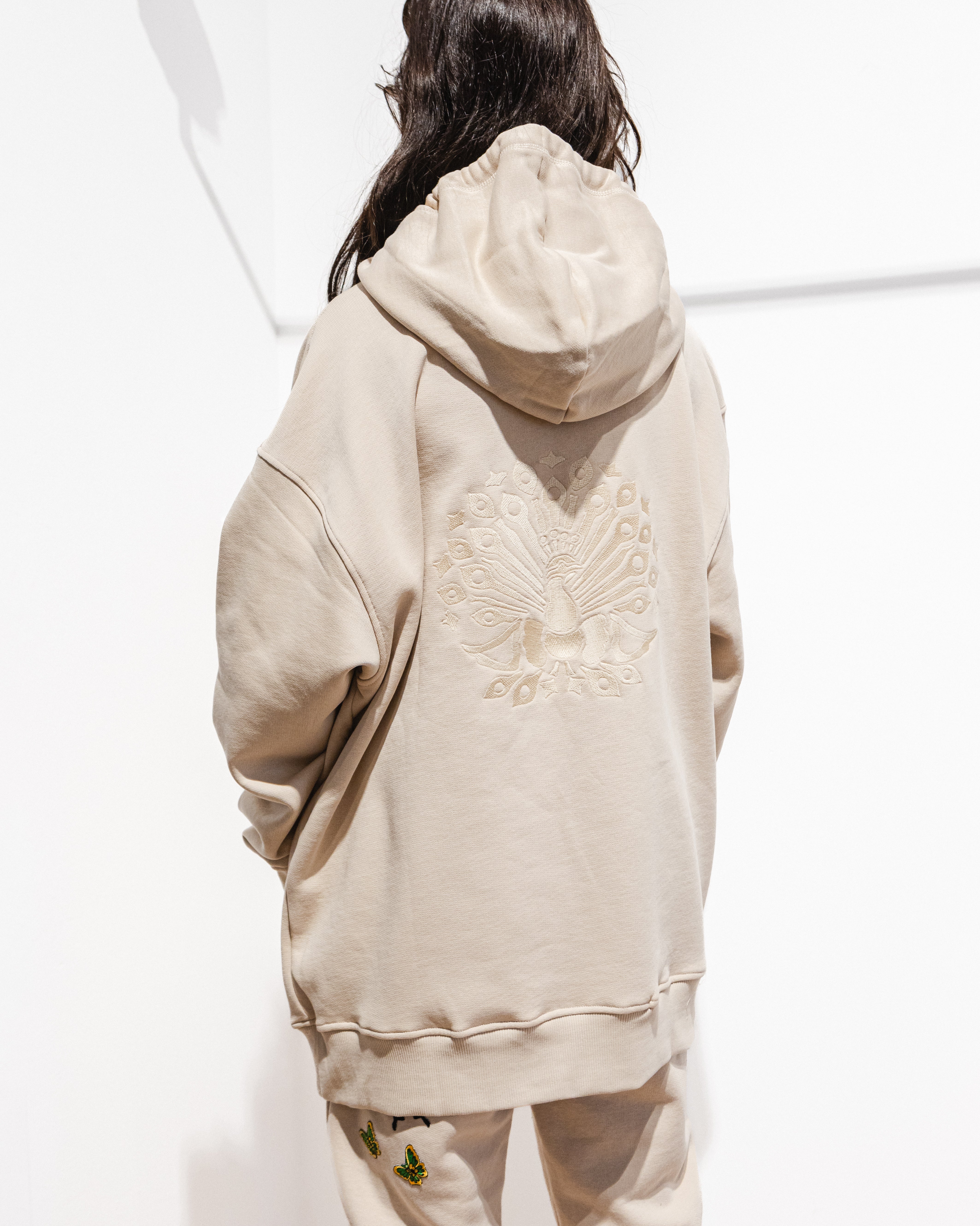 Organic Cotton Embroidered Pants with Patches Beige