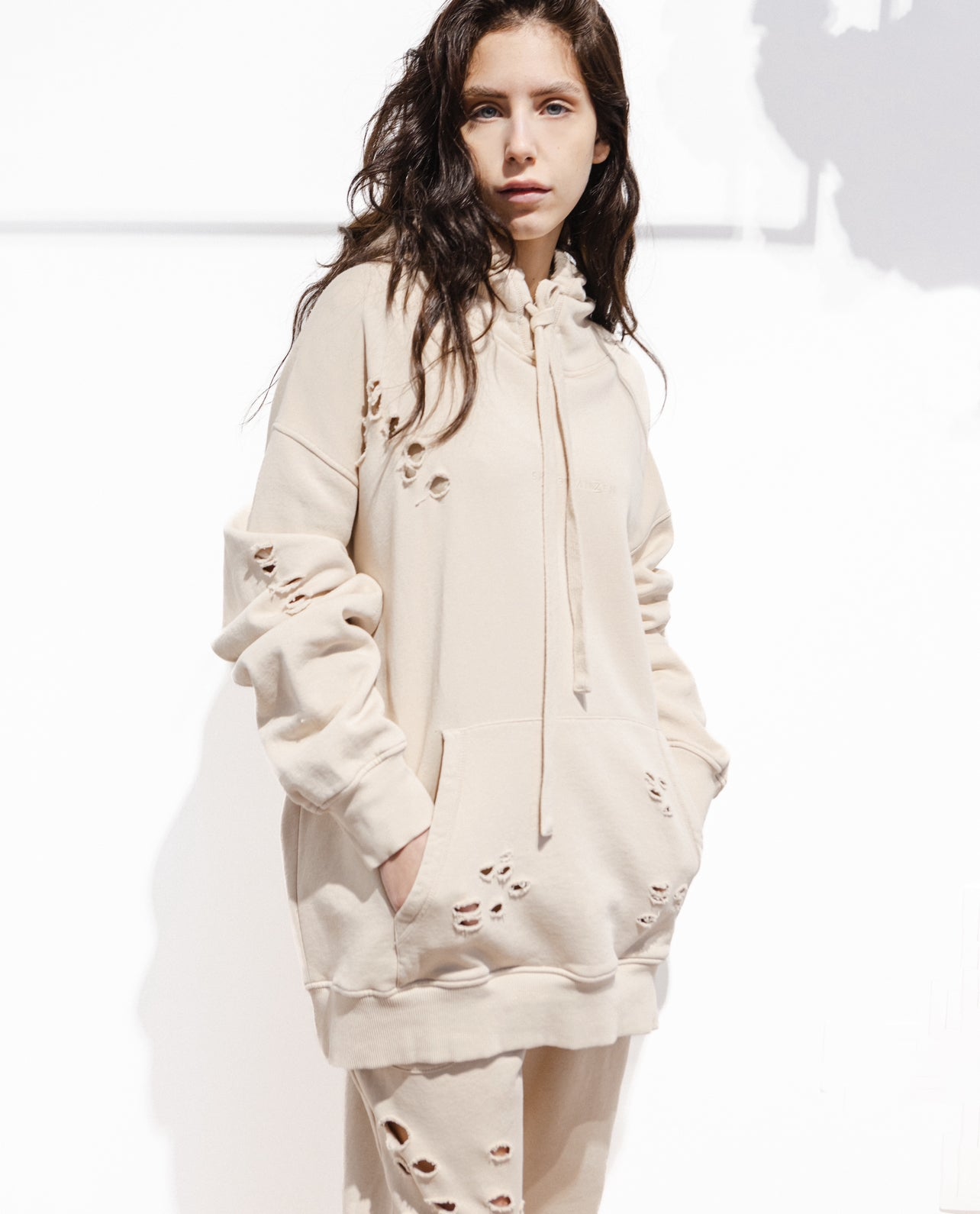 Organic Cotton Distressed Embroidered Hoodie