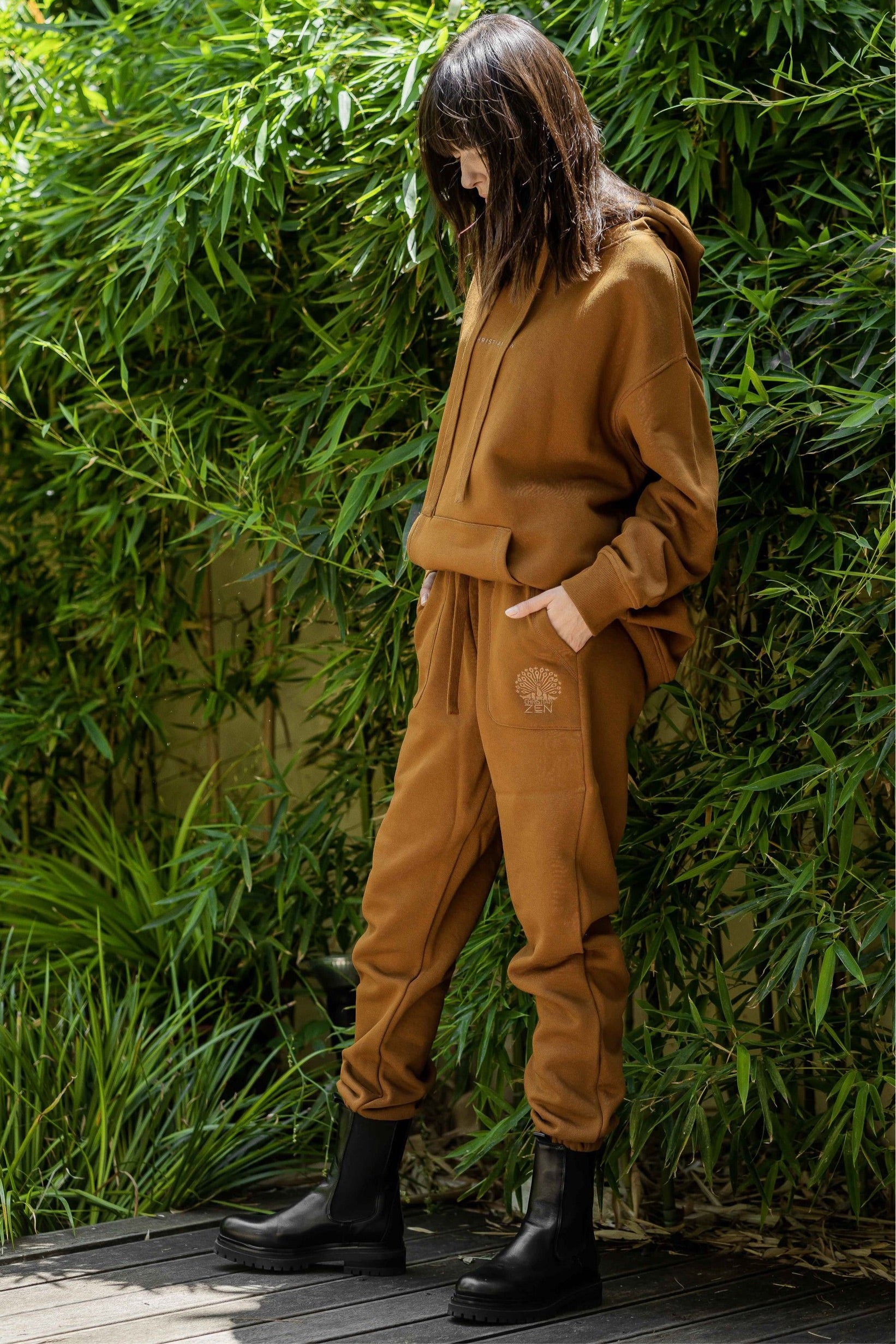 Organic Cotton Embroidered Logo Pants Cinnamon