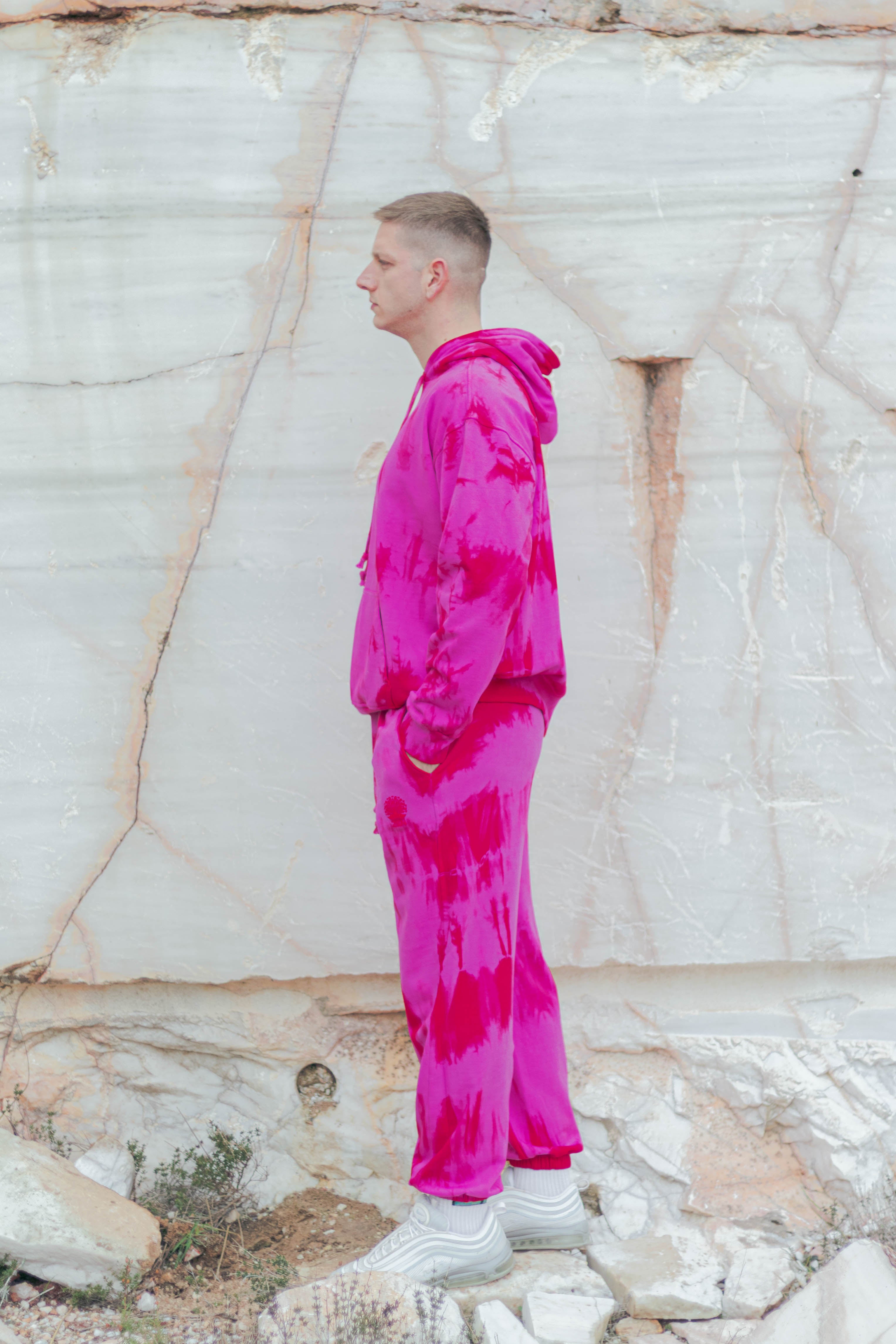 Tie-Dye Cotton Hoodie Pink/Red