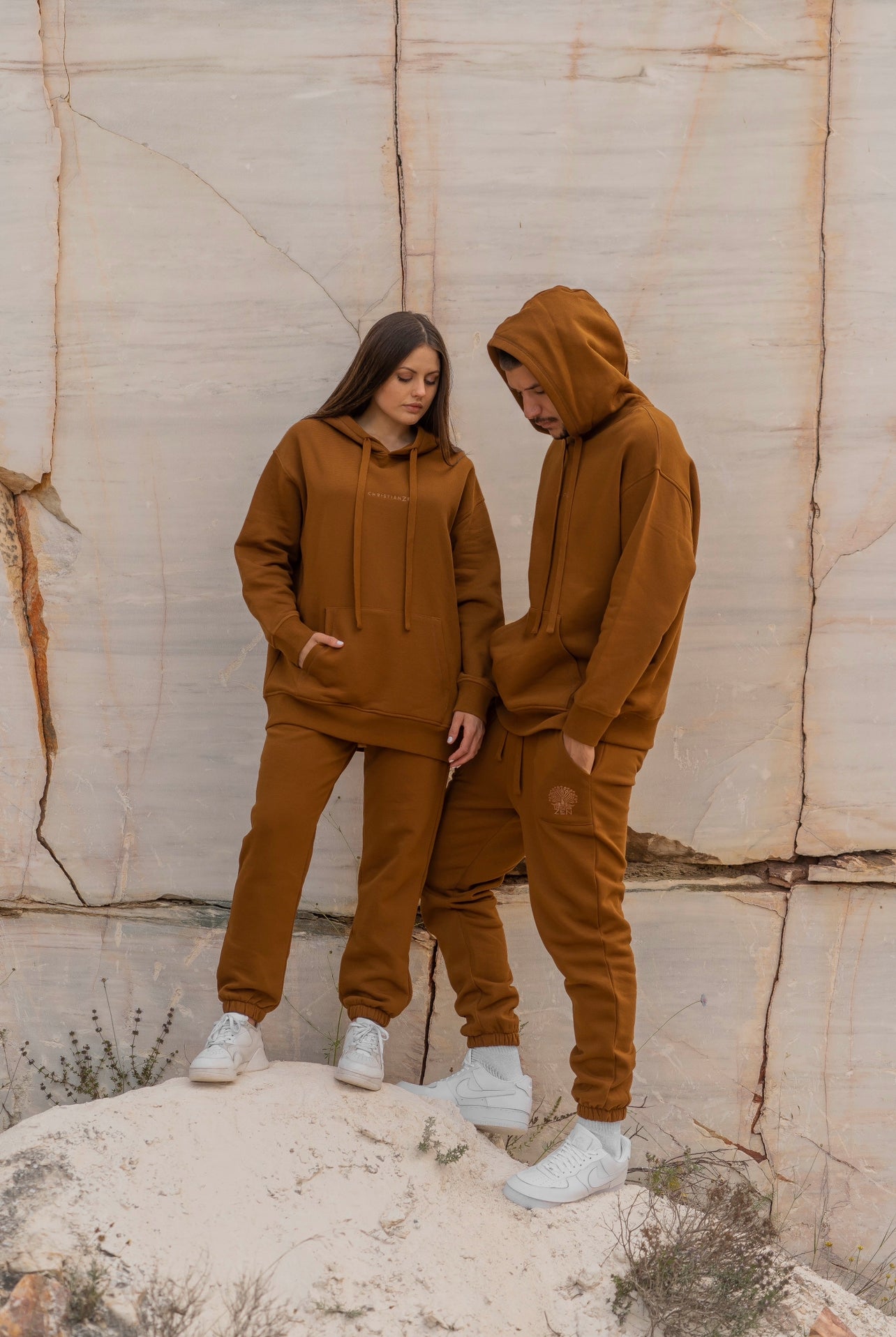 Organic Cotton Embroidered Hoodie Cinnamon