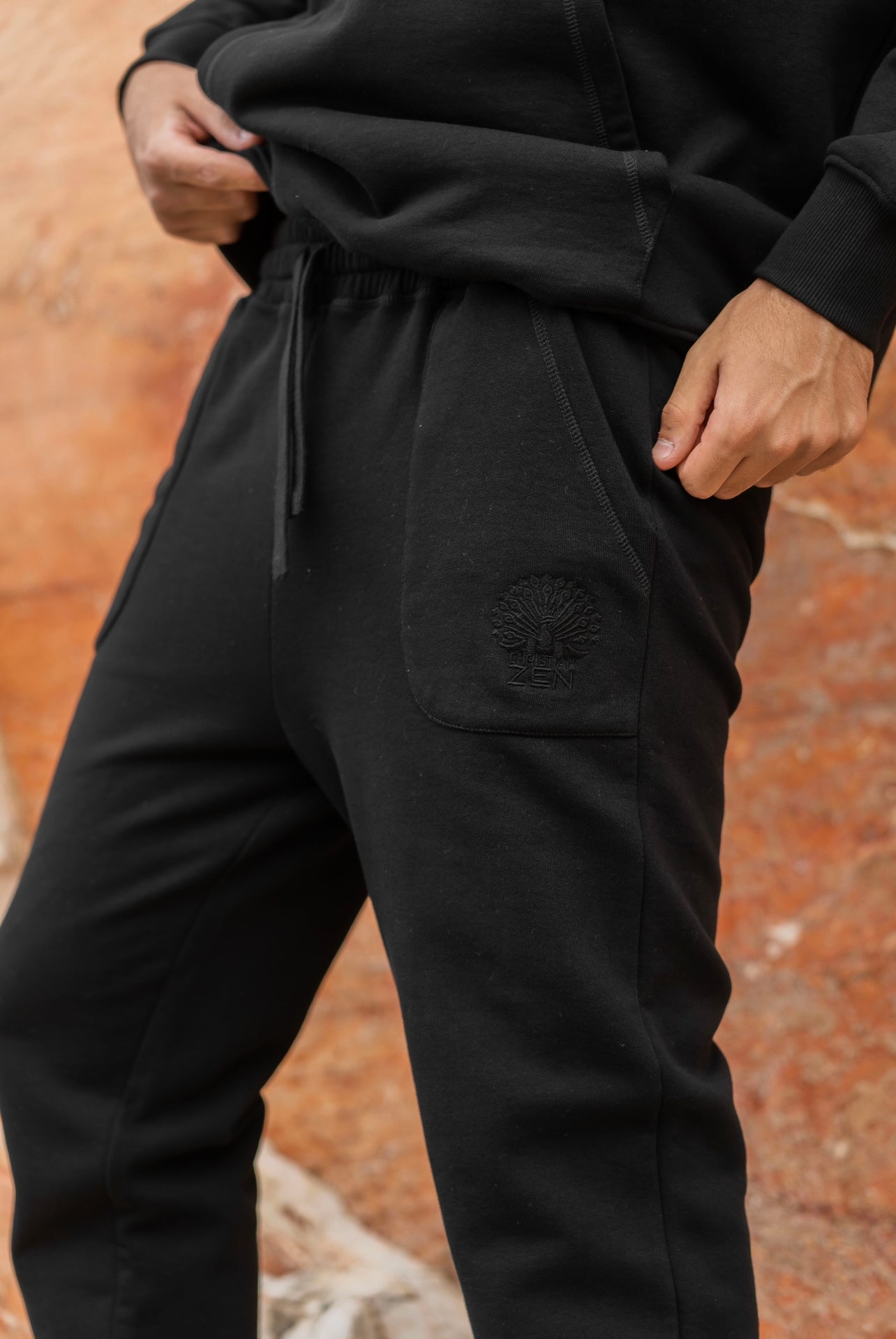 Organic Cotton Embroidered Logo Pants Black