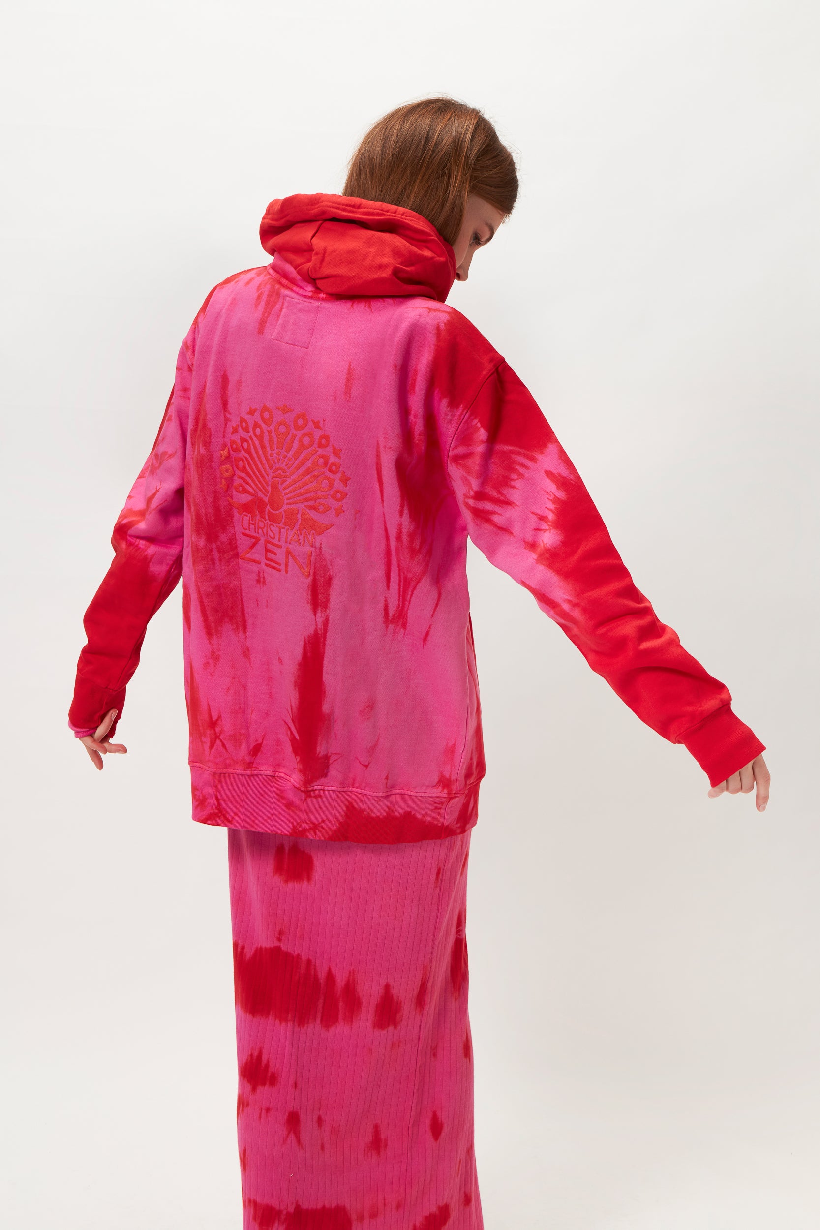 Tie-Dye Cotton Hoodie Pink/Red
