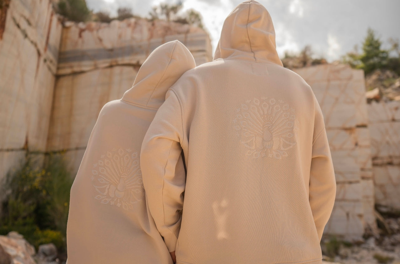 Organic Cotton Embroidered Hoodie Beige
