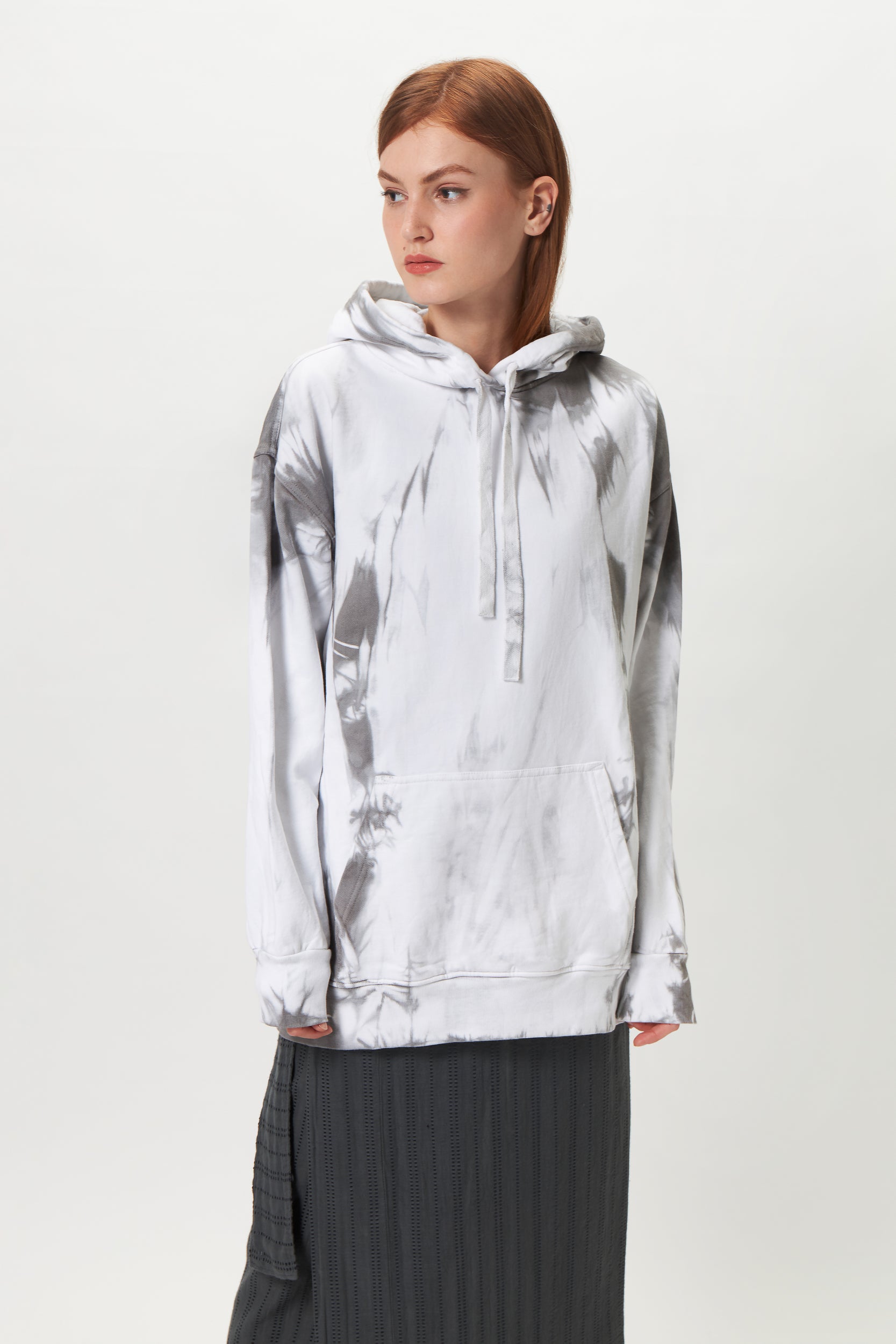 Tie-Dye Cotton Hoodie Grey