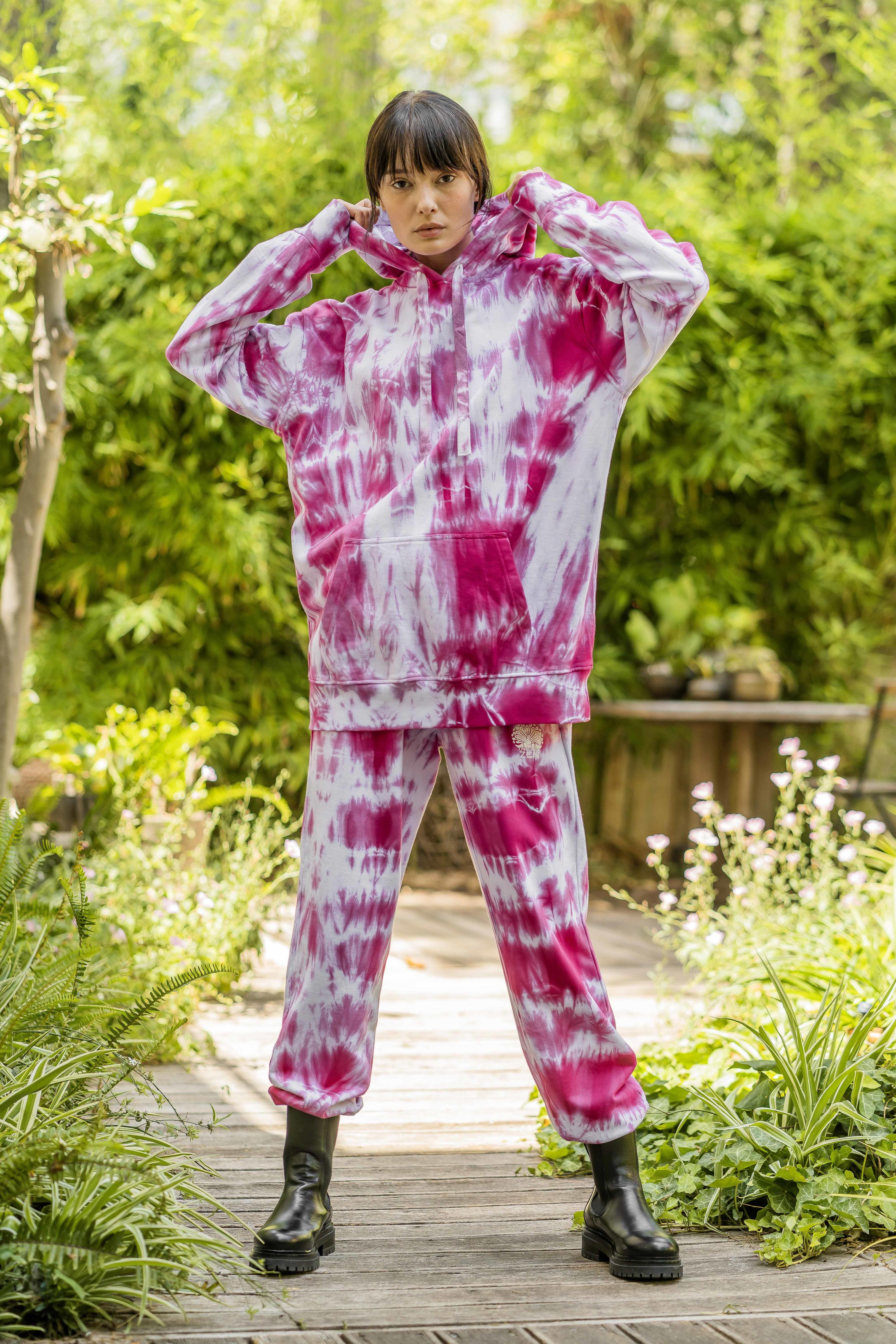 Tie-Dye Cotton Hoodie Pink