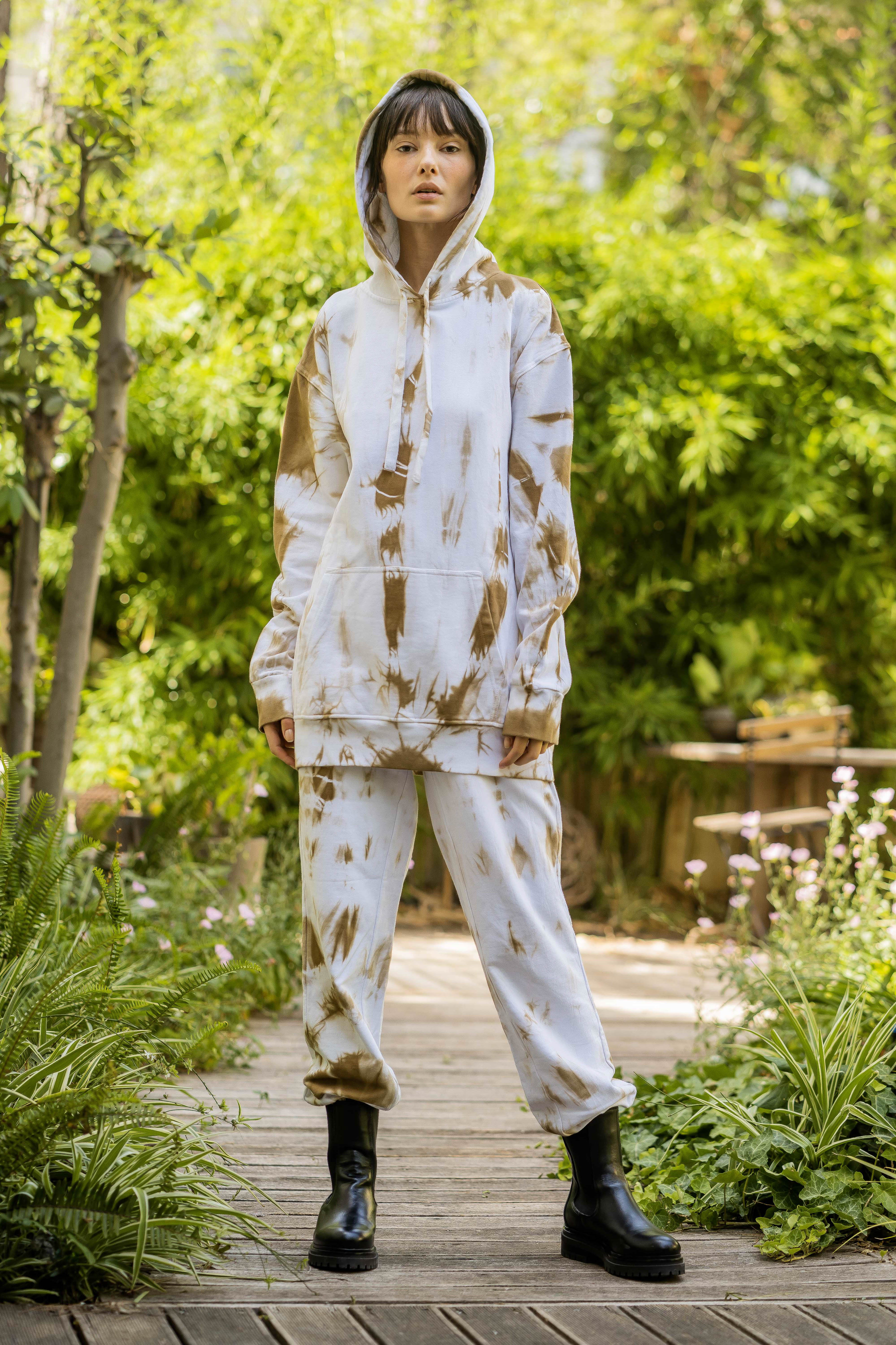 Tie-Dye Cotton Hoodie Sand