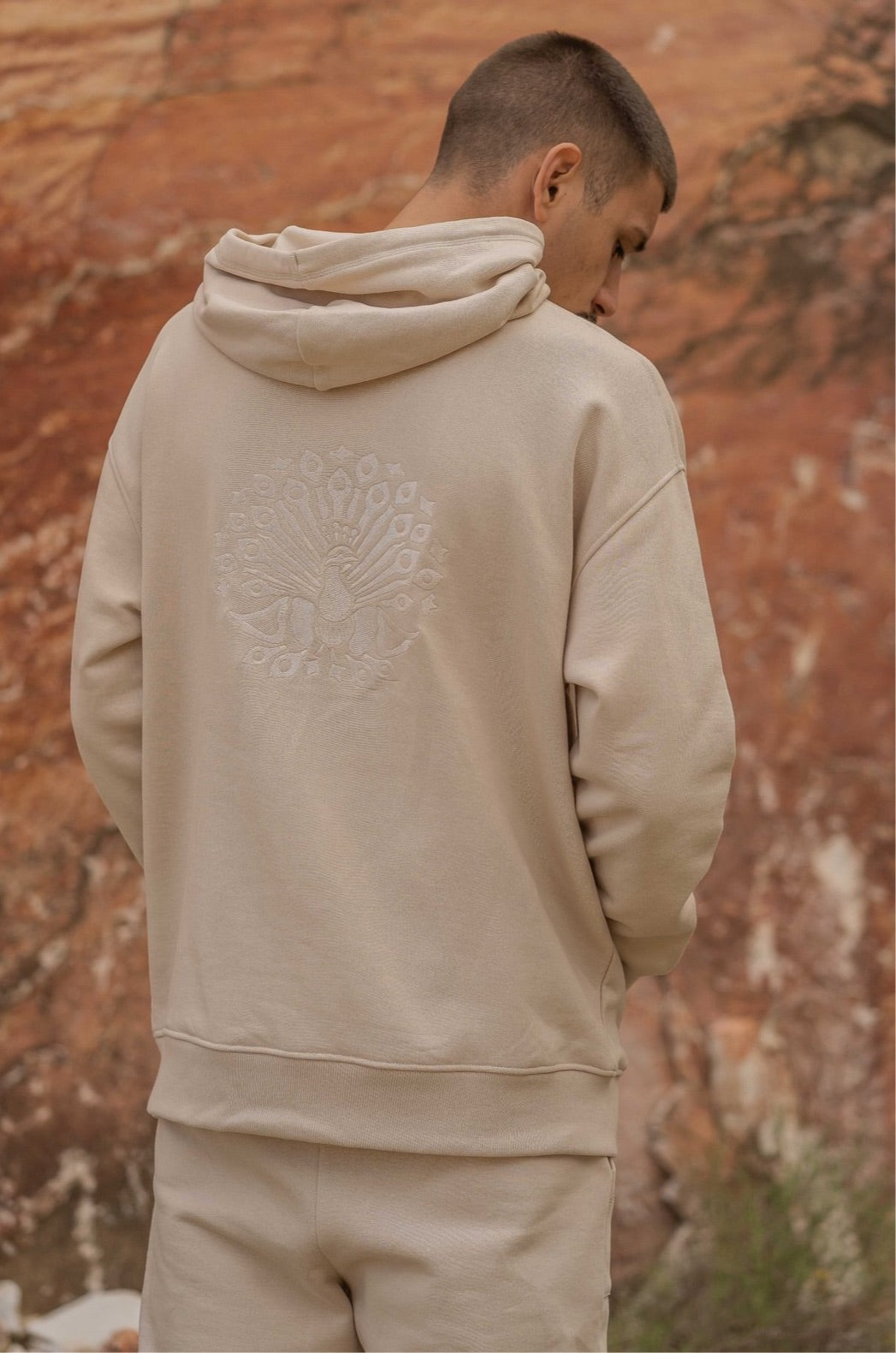 Organic Cotton Embroidered Hoodie Beige