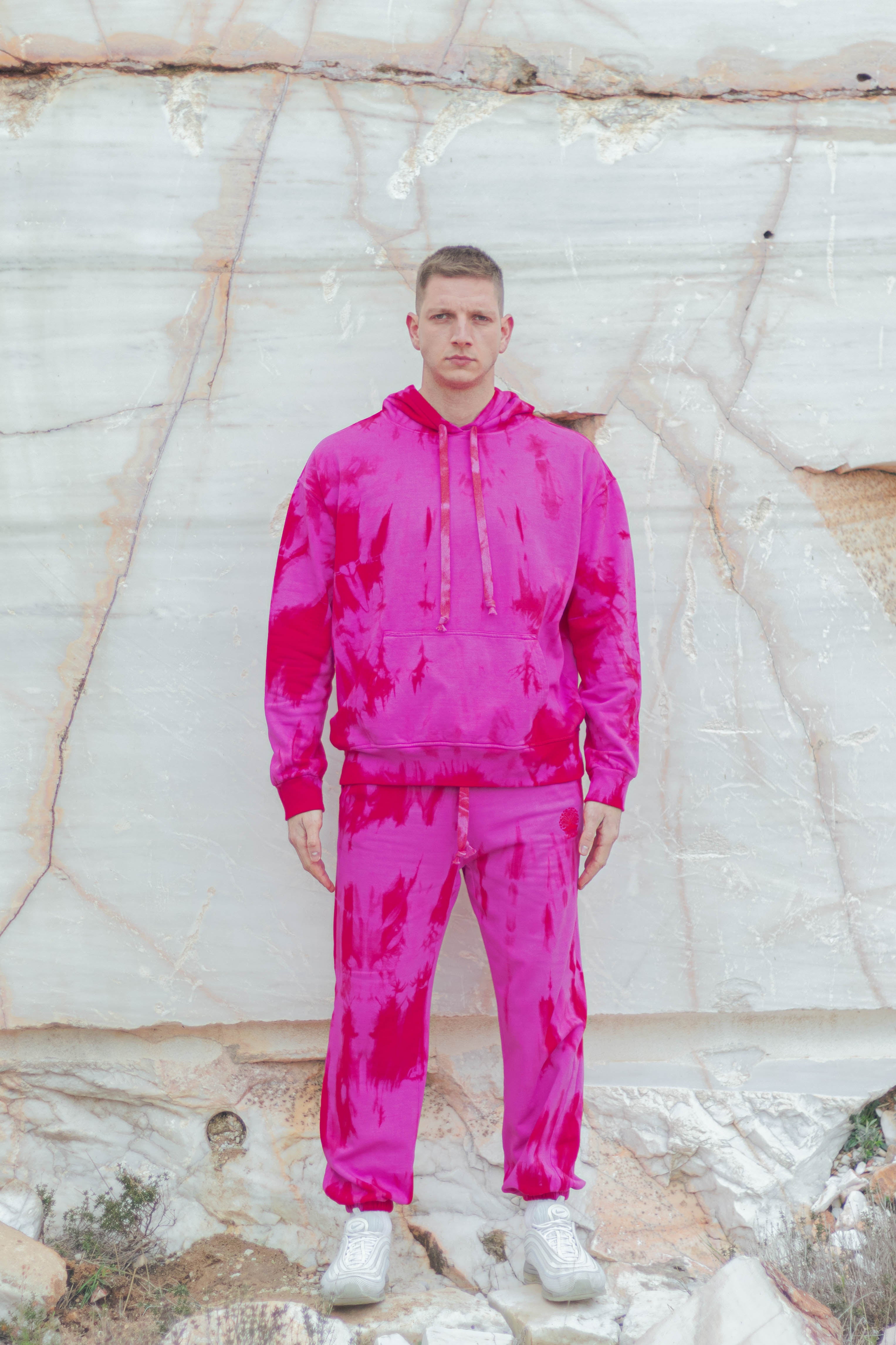 Tie-Dye Cotton Hoodie Pink/Red