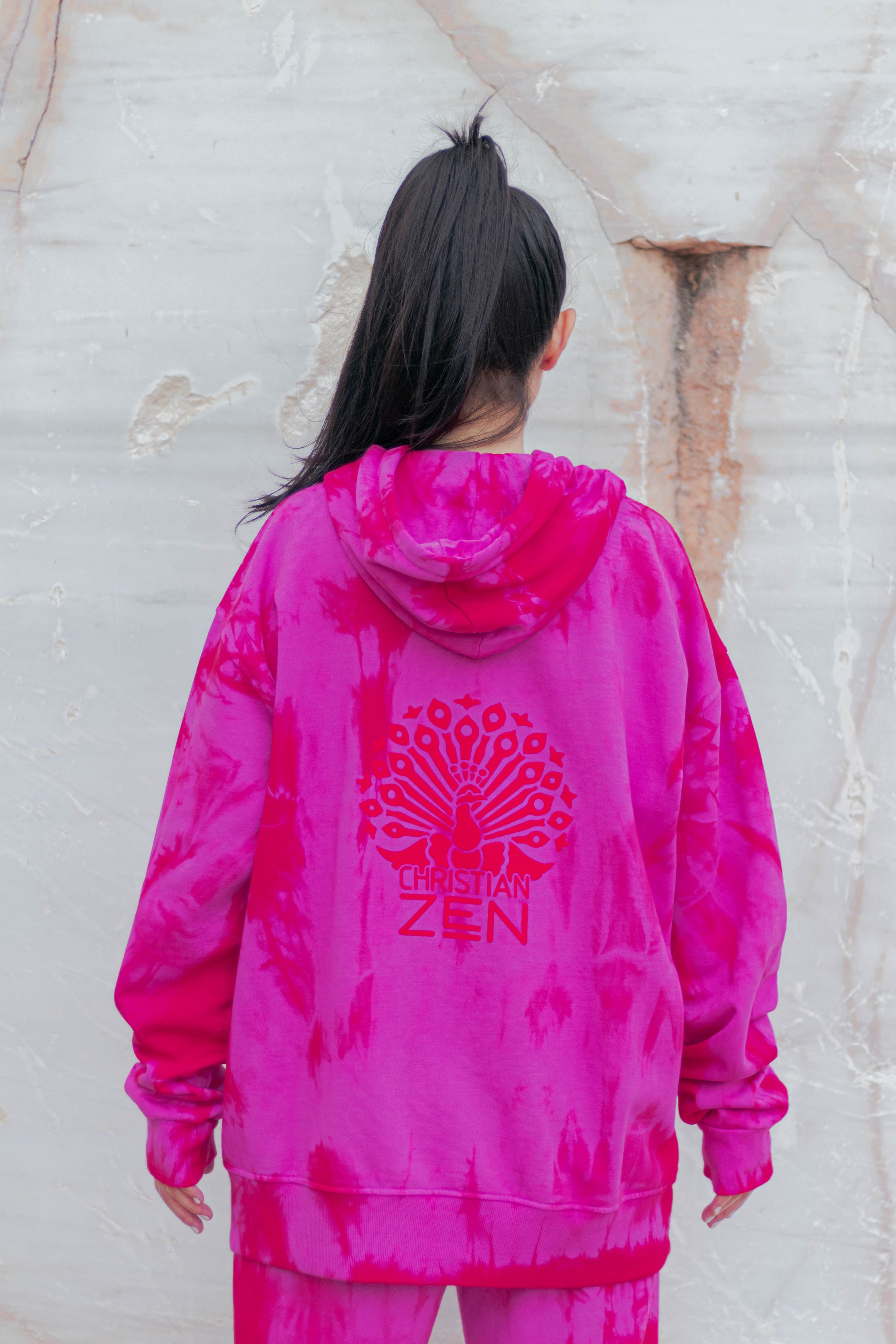 Tie-Dye Cotton Hoodie Pink/Red