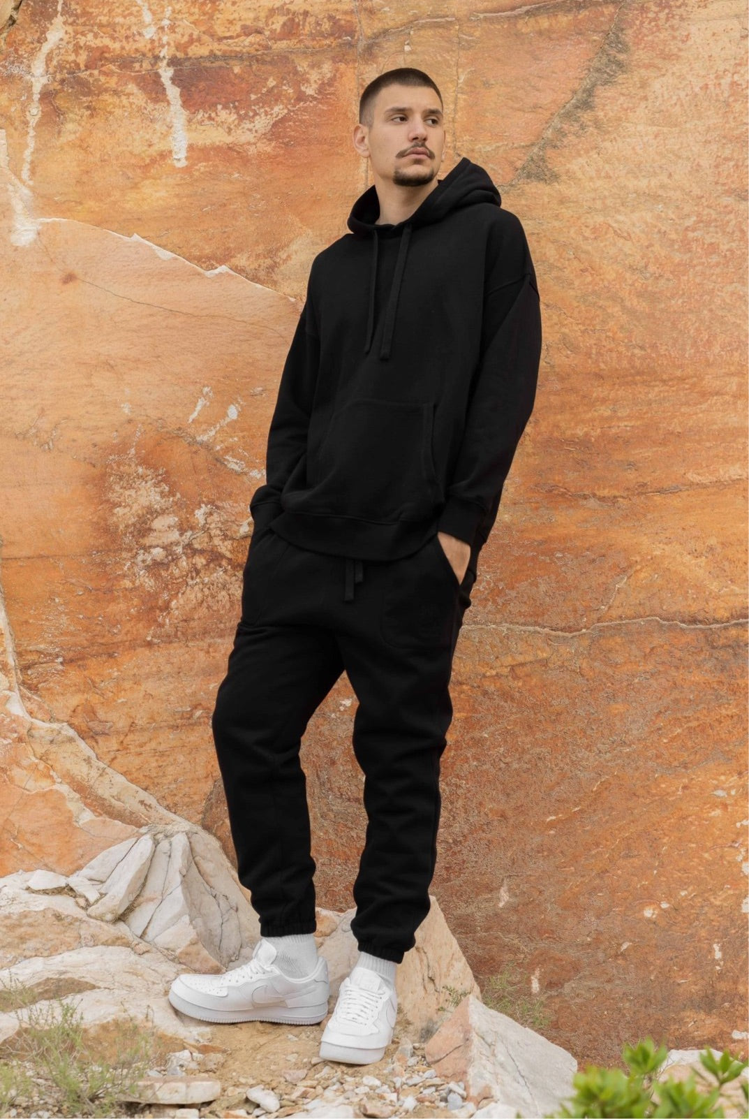Organic Cotton Embroidered Logo Pants Black