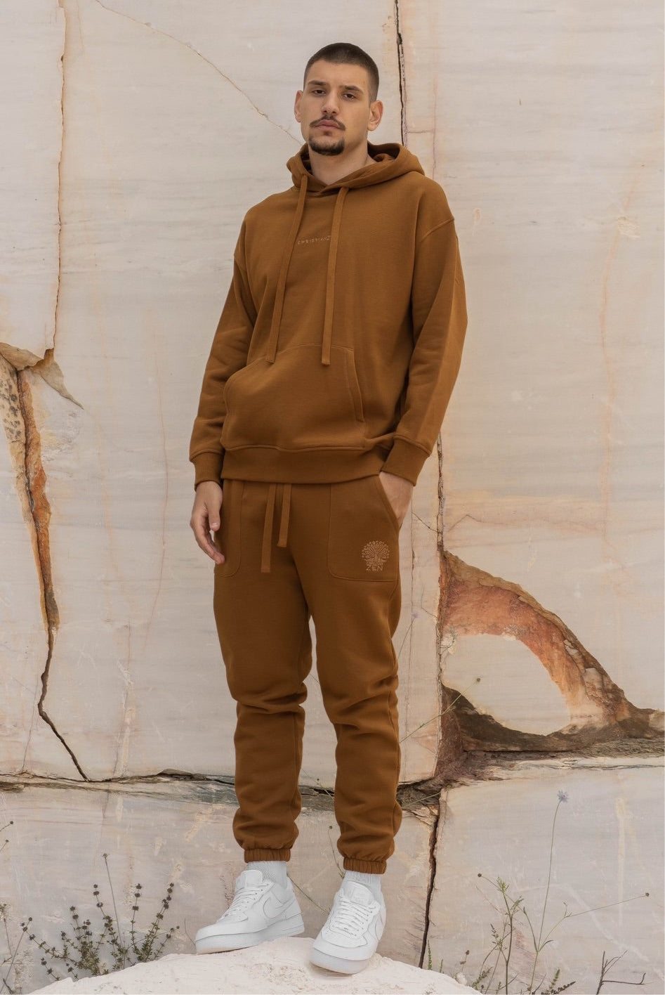 Organic Cotton Embroidered Logo Pants Cinnamon