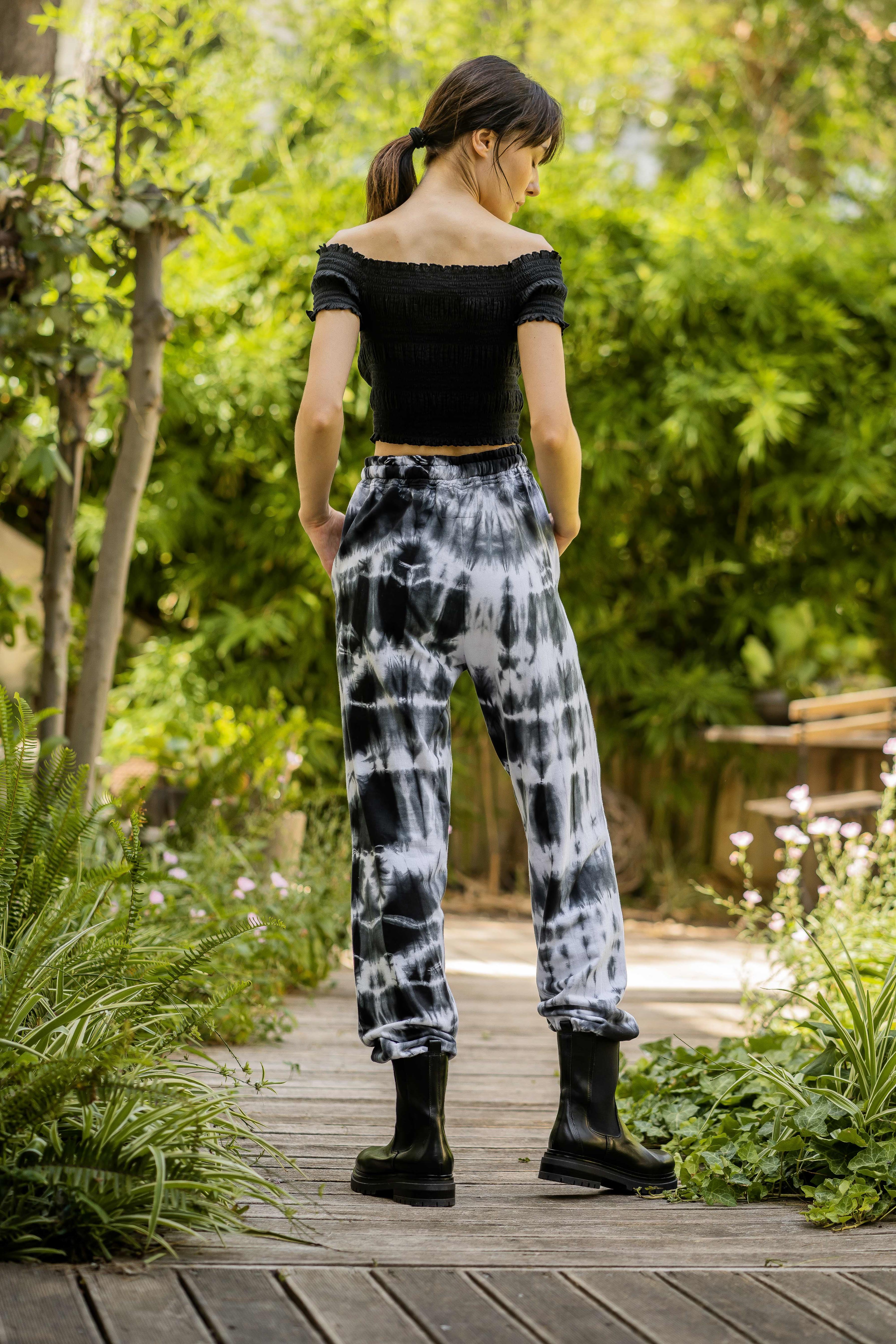 Tie-Dye Cotton Pants Black