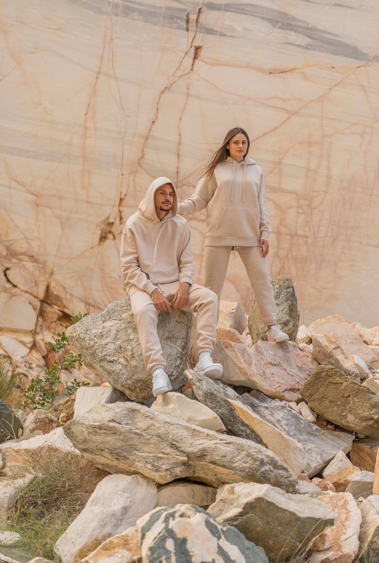 Organic Cotton Embroidered Hoodie Beige