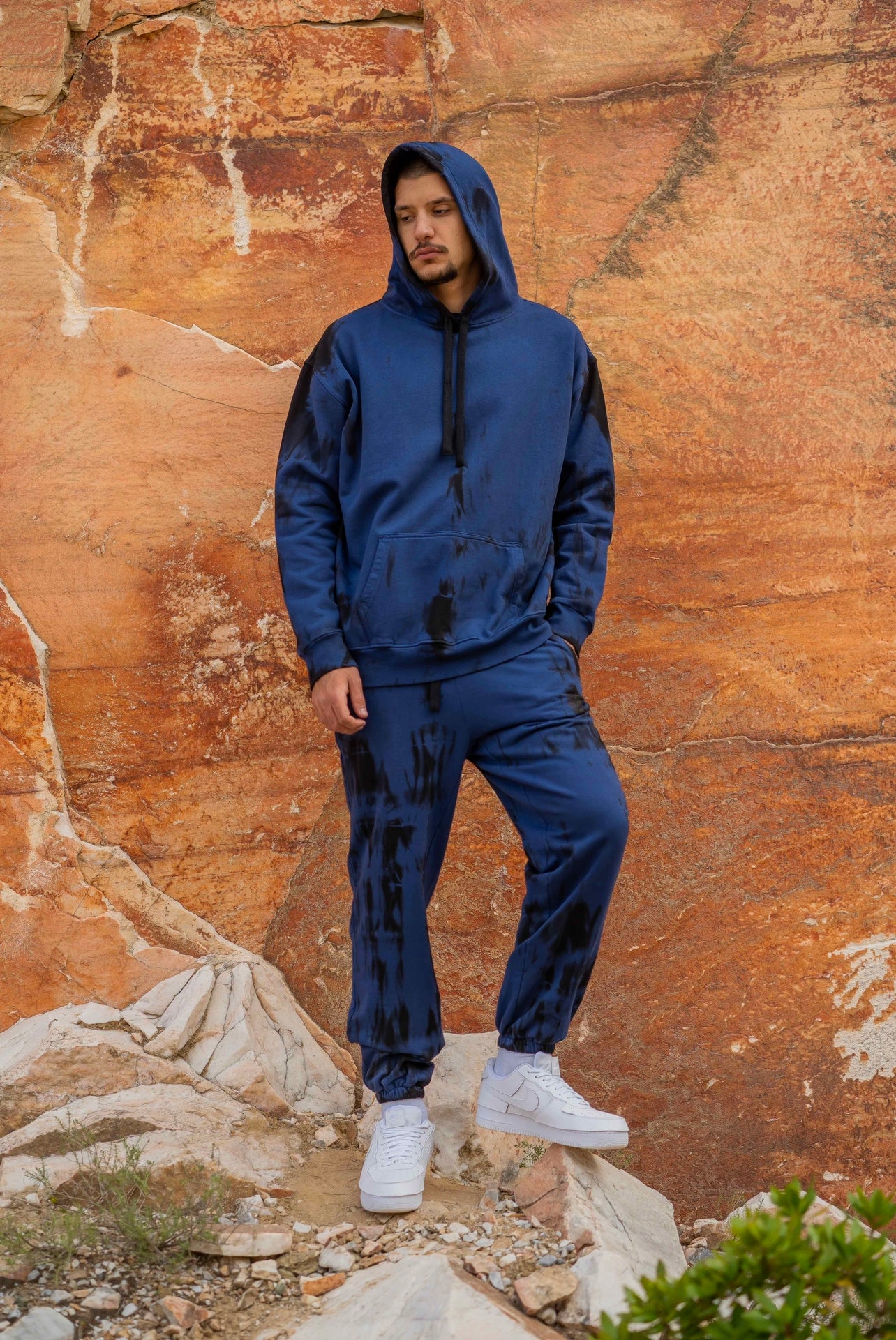 Tie-Dye Cotton Hoodie Blue/Black