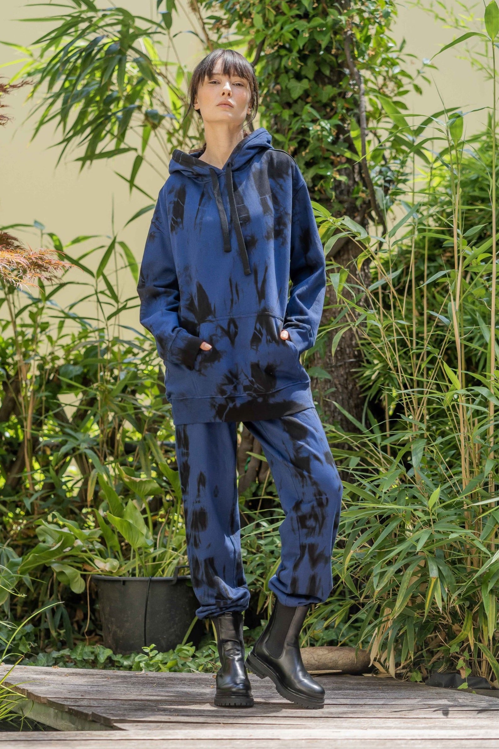 Tie-Dye Cotton Hoodie Blue/Black