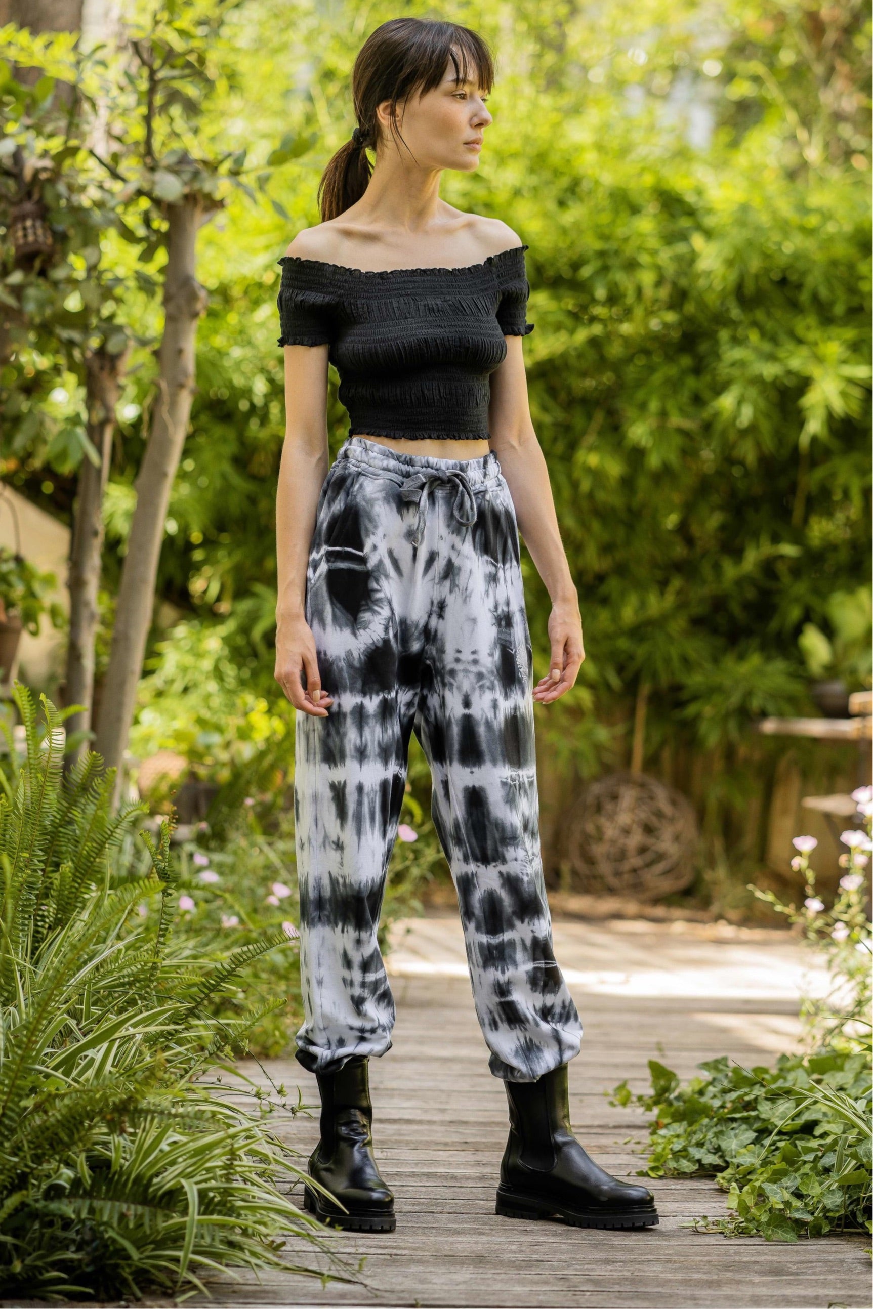 Tie-Dye Cotton Pants Black