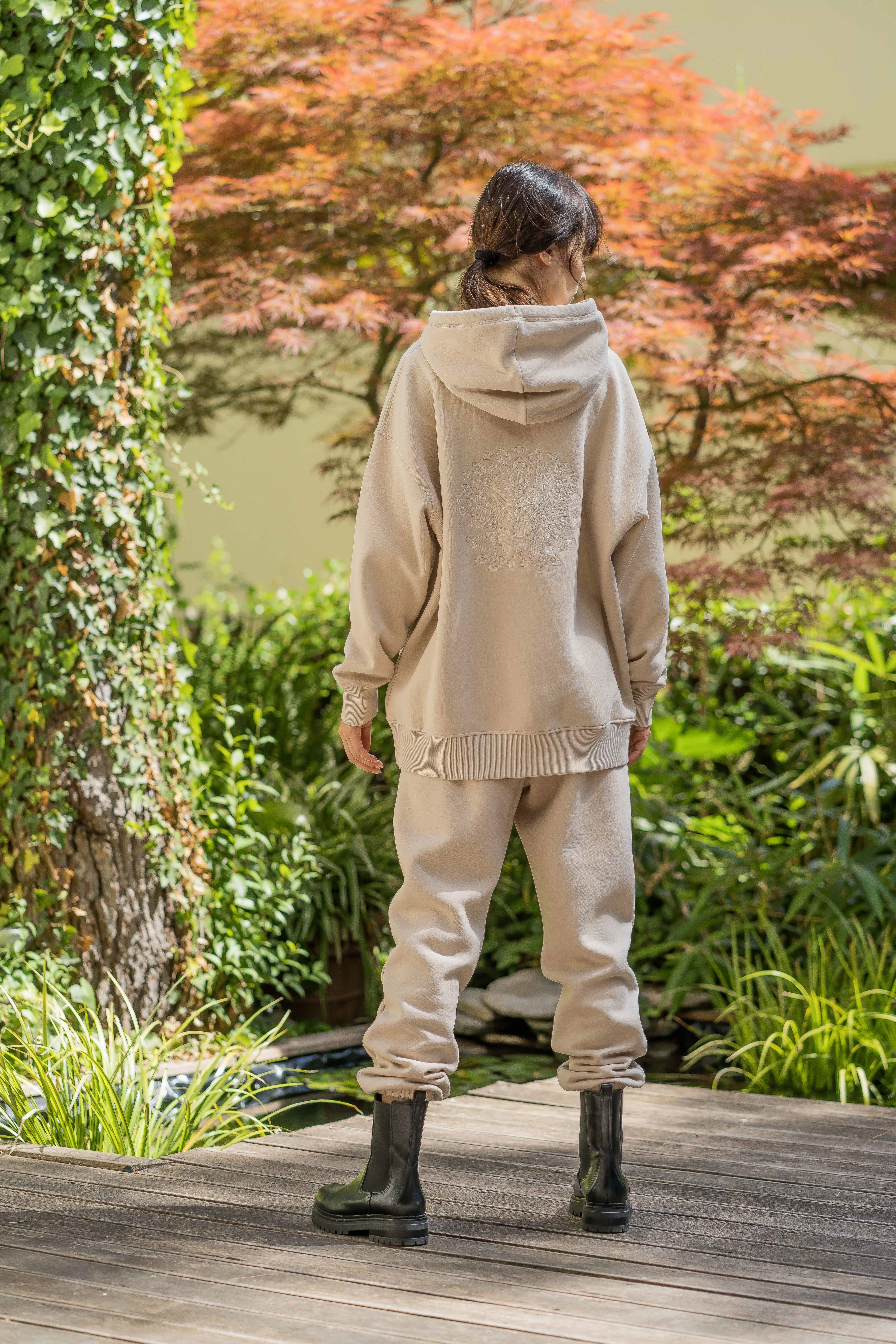 Organic Cotton Embroidered Hoodie Beige