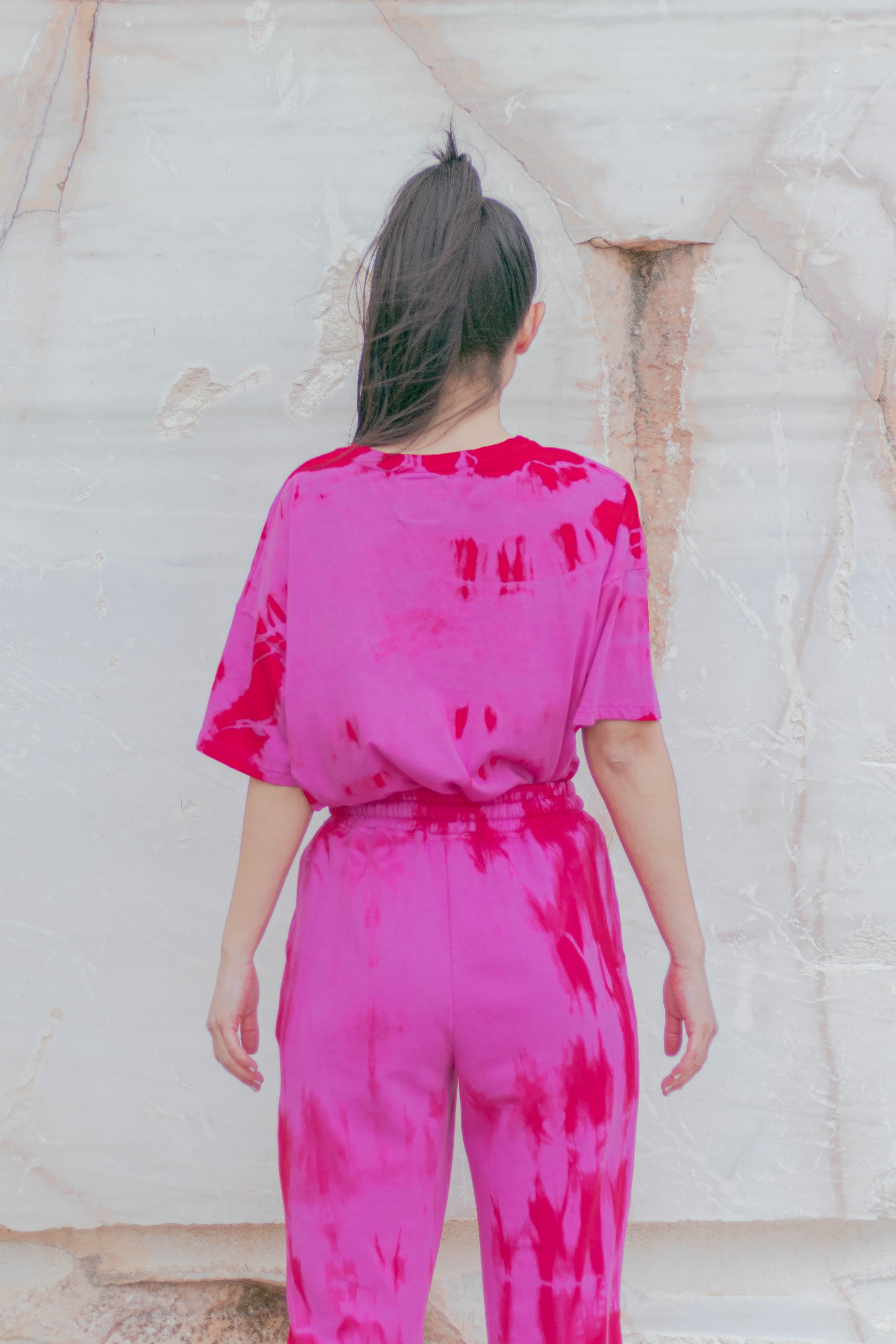 Tie-Dye Cotton Pants Pink/Red