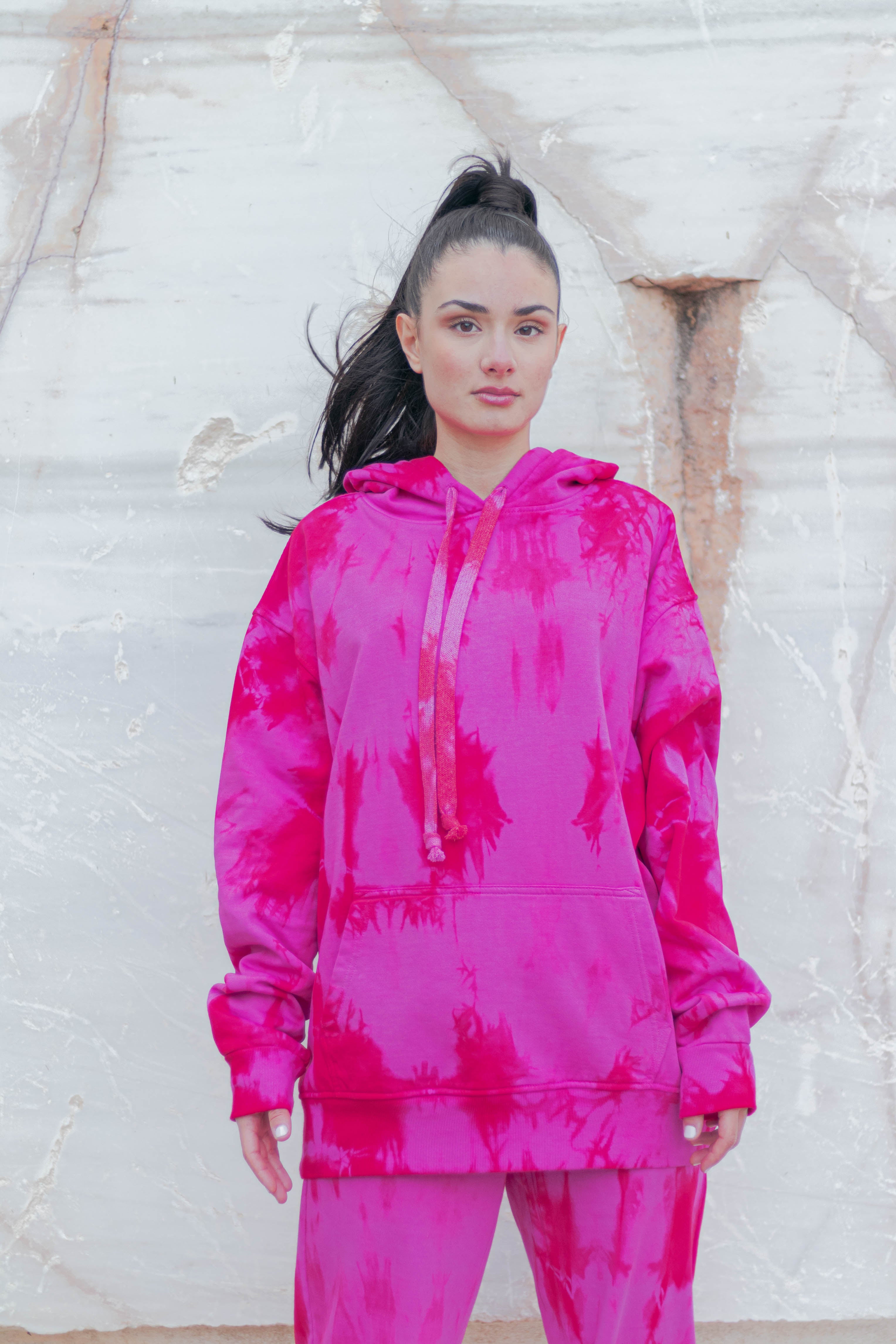 Tie-Dye Cotton Hoodie Pink/Red