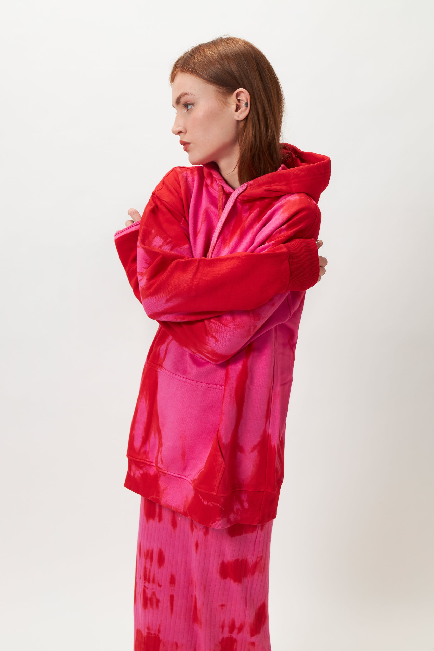 Tie-Dye Cotton Hoodie Pink/Red