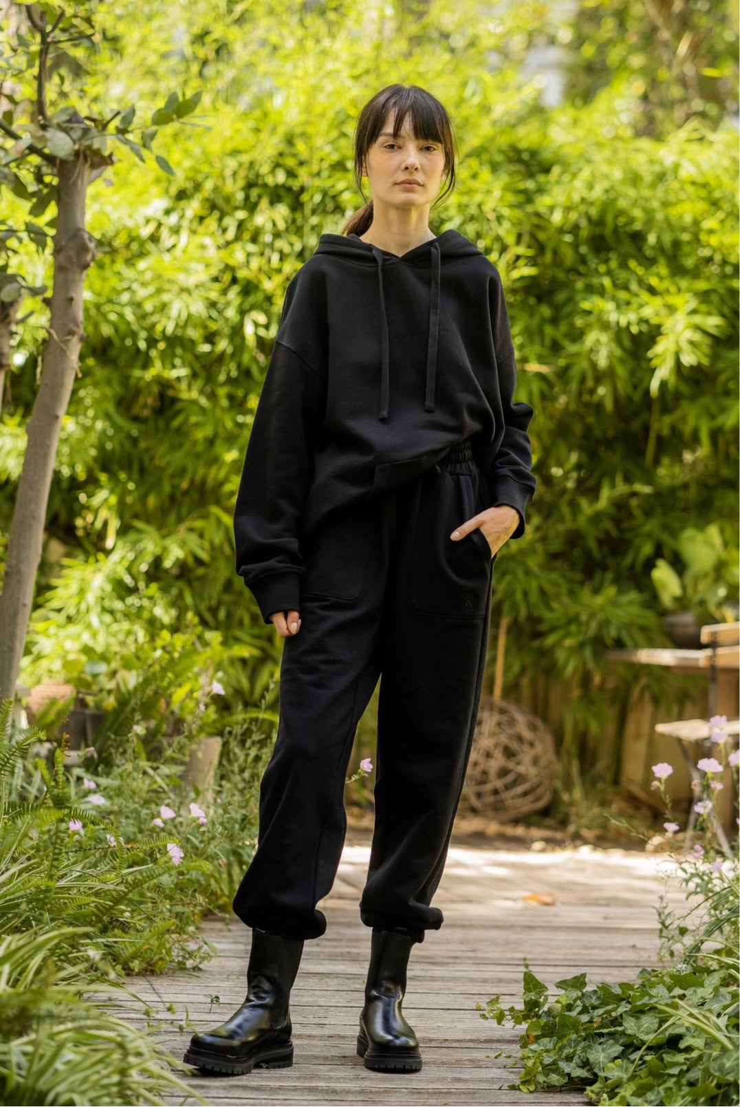 Organic Cotton Embroidered Logo Pants Black