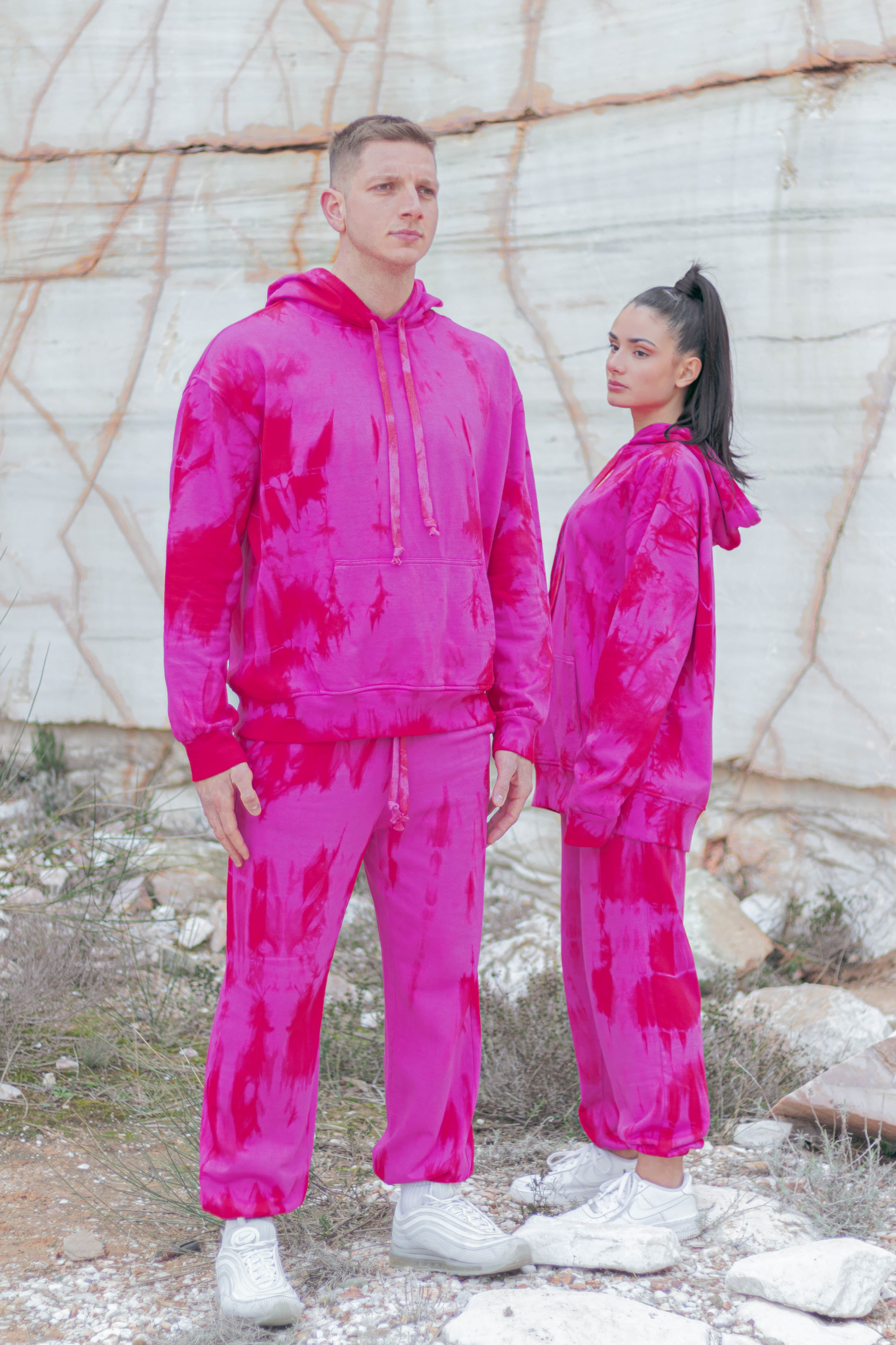 Tie-Dye Cotton Pants Pink/Red