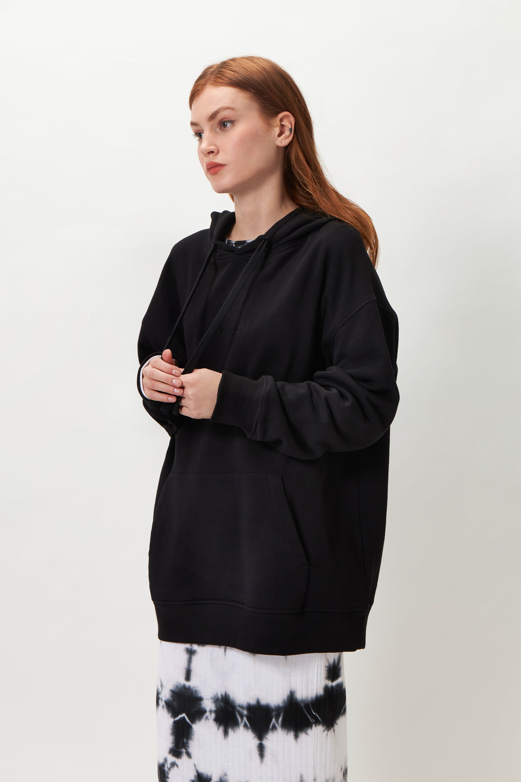 Organic Cotton Embroidered Hoodie Black