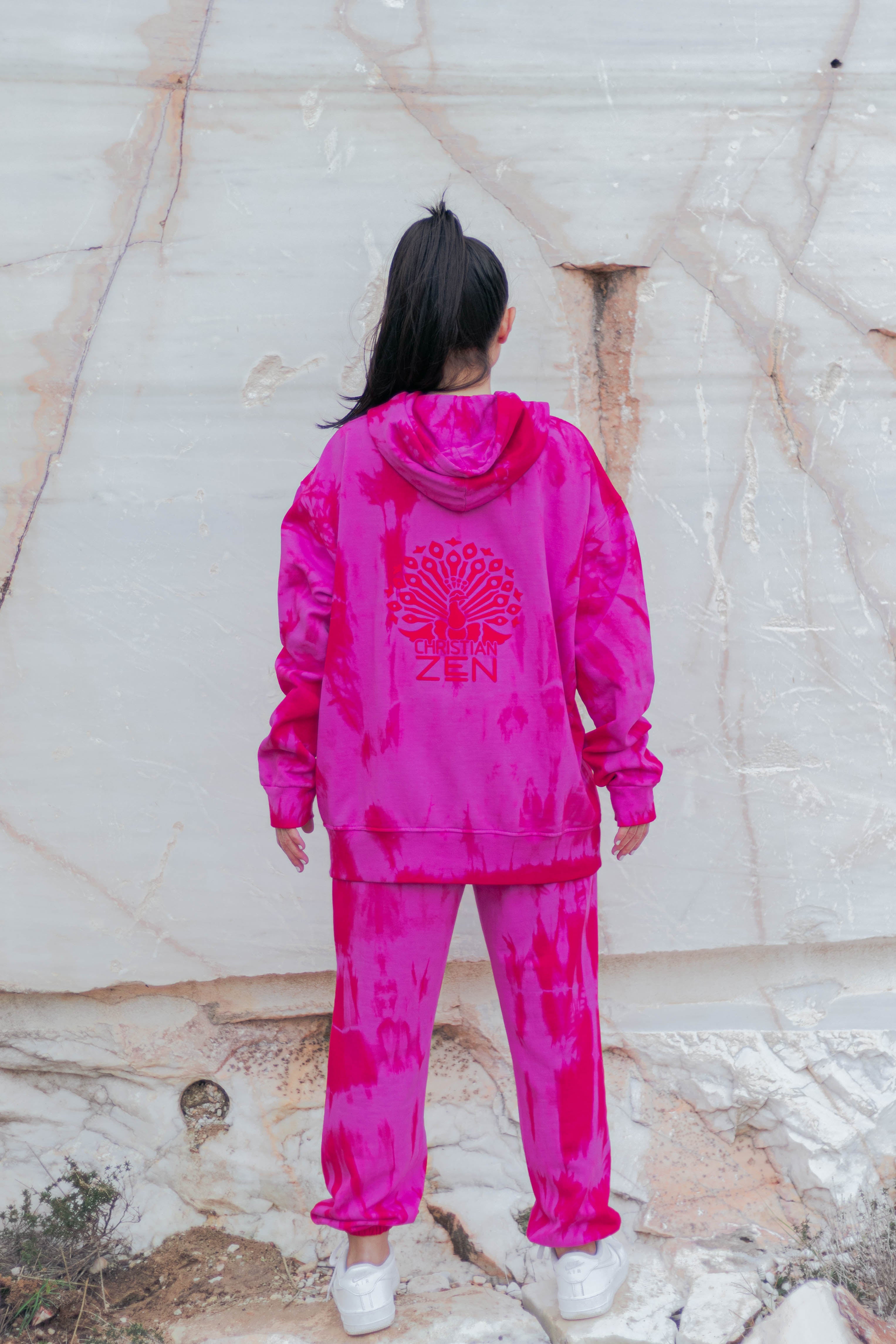 Tie-Dye Cotton Hoodie Pink/Red