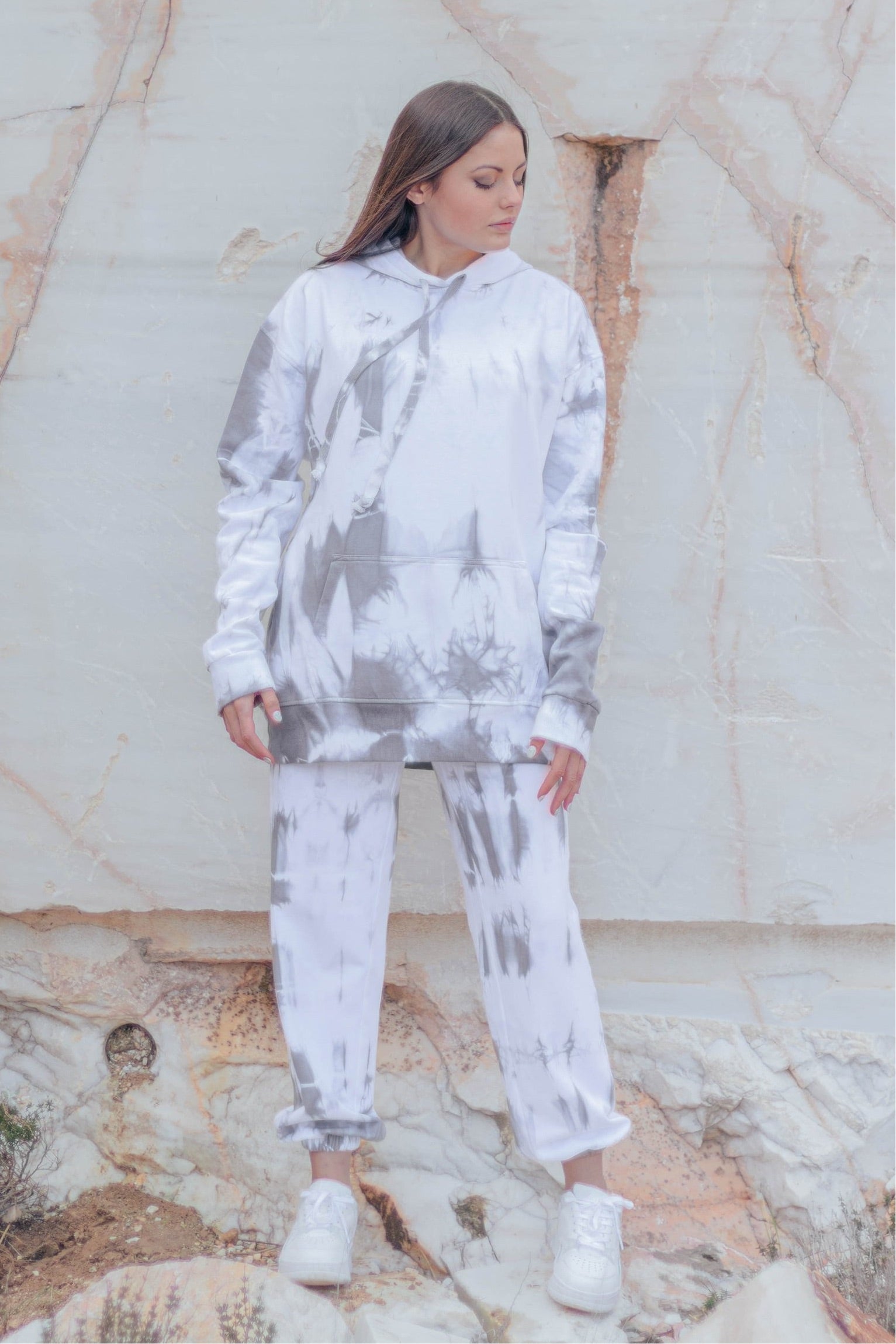 Tie-Dye Cotton Hoodie Grey