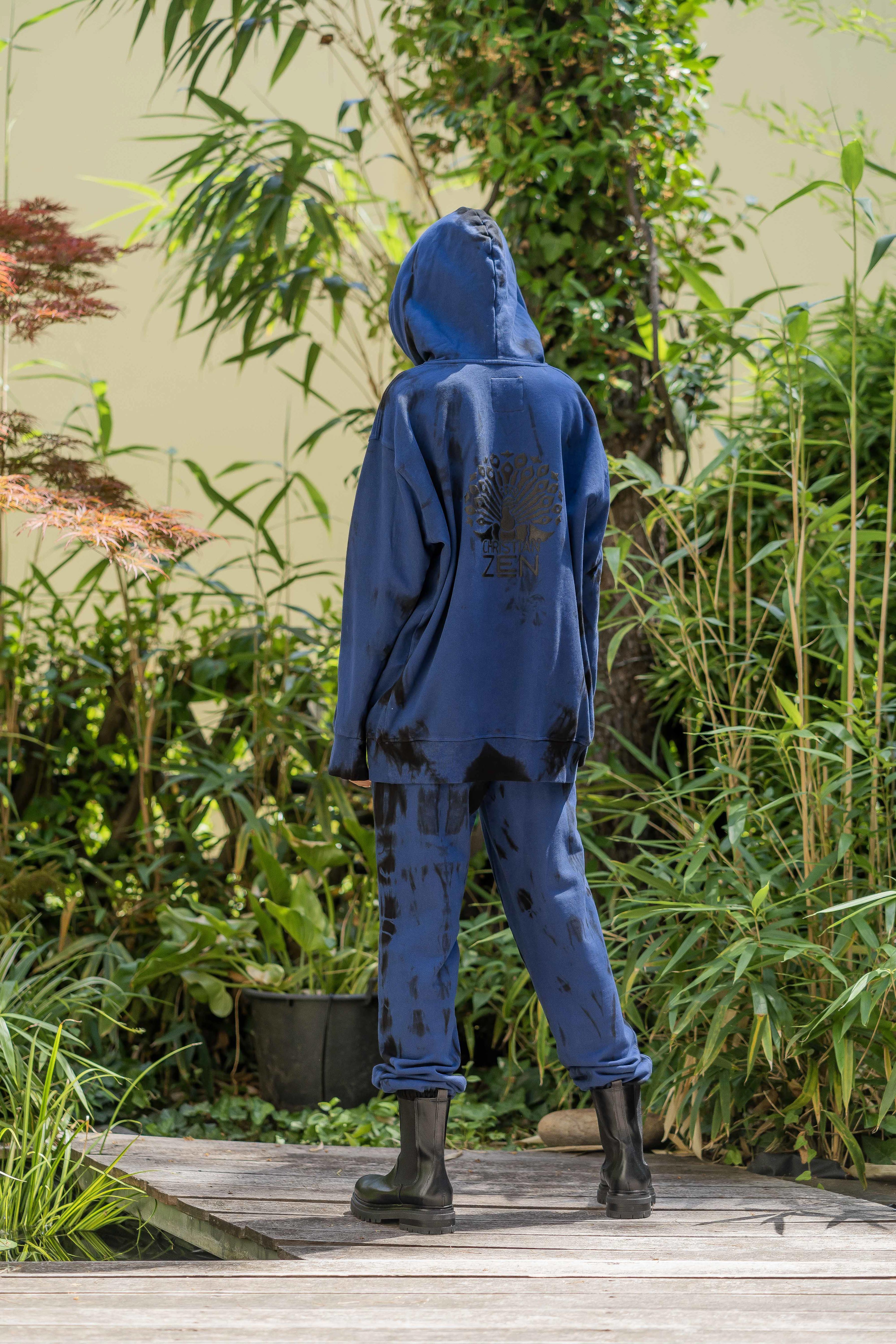 Tie-Dye Cotton Hoodie Blue/Black