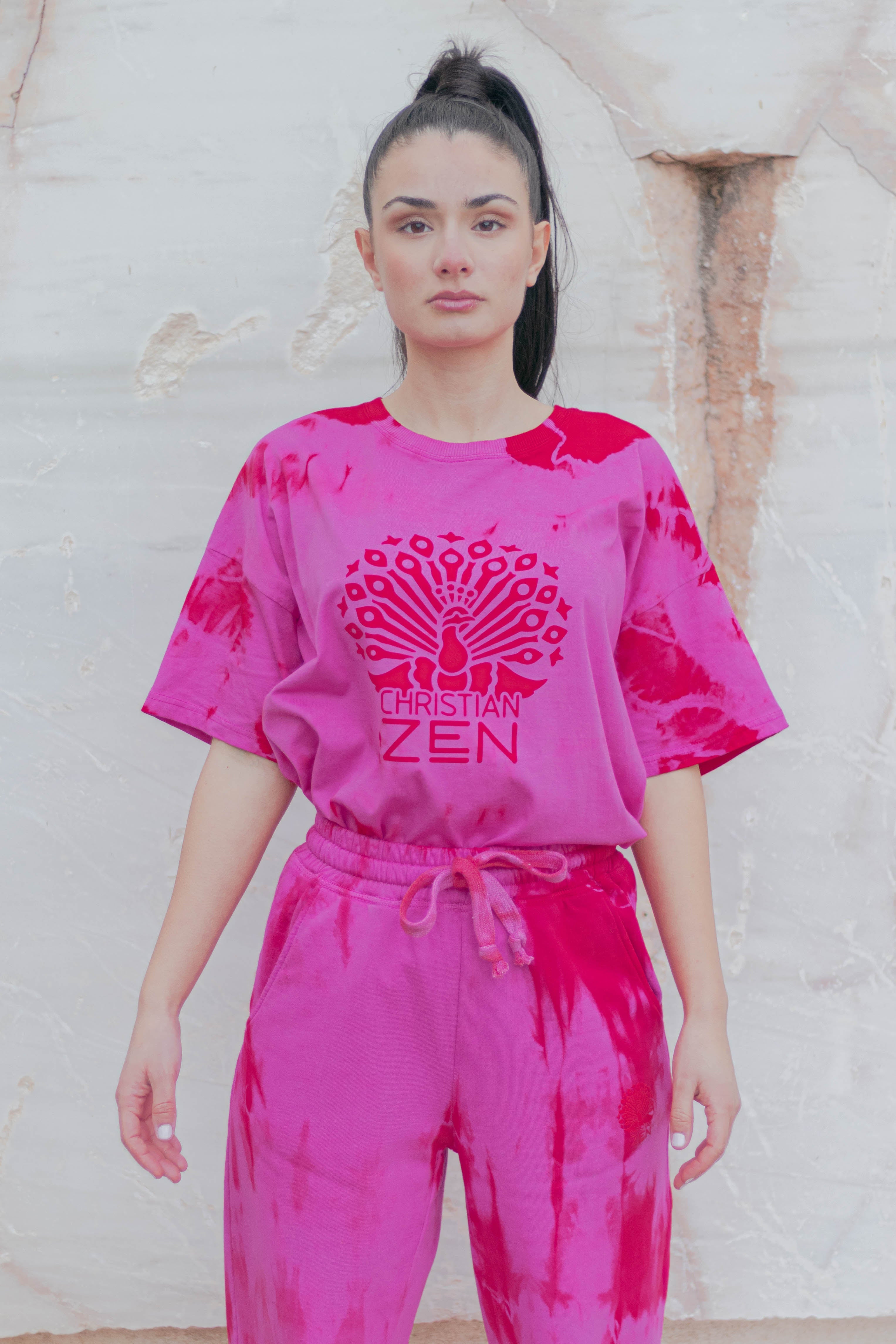 Tie-Dye Cotton Pants Pink/Red