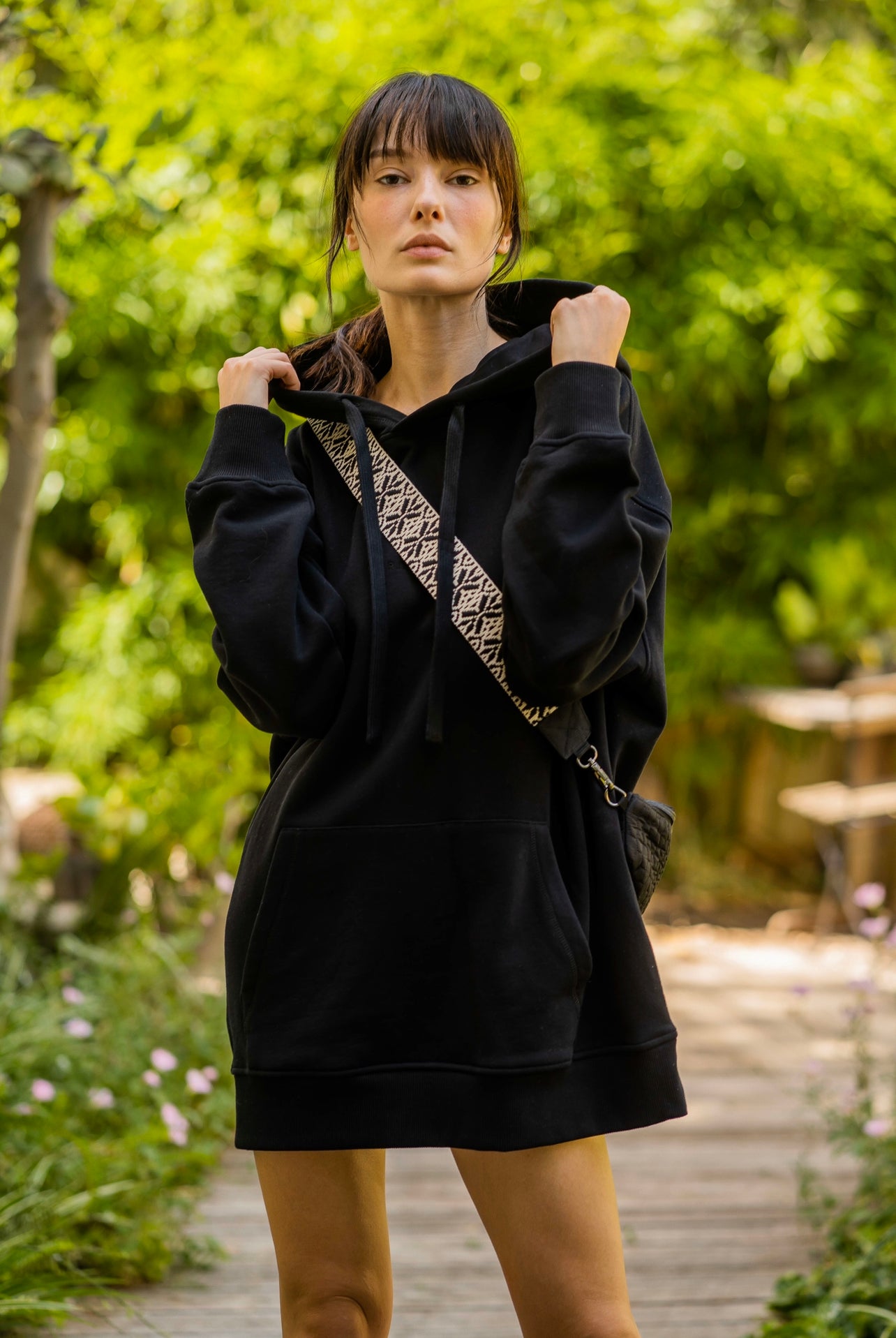 Organic Cotton Embroidered Hoodie Black