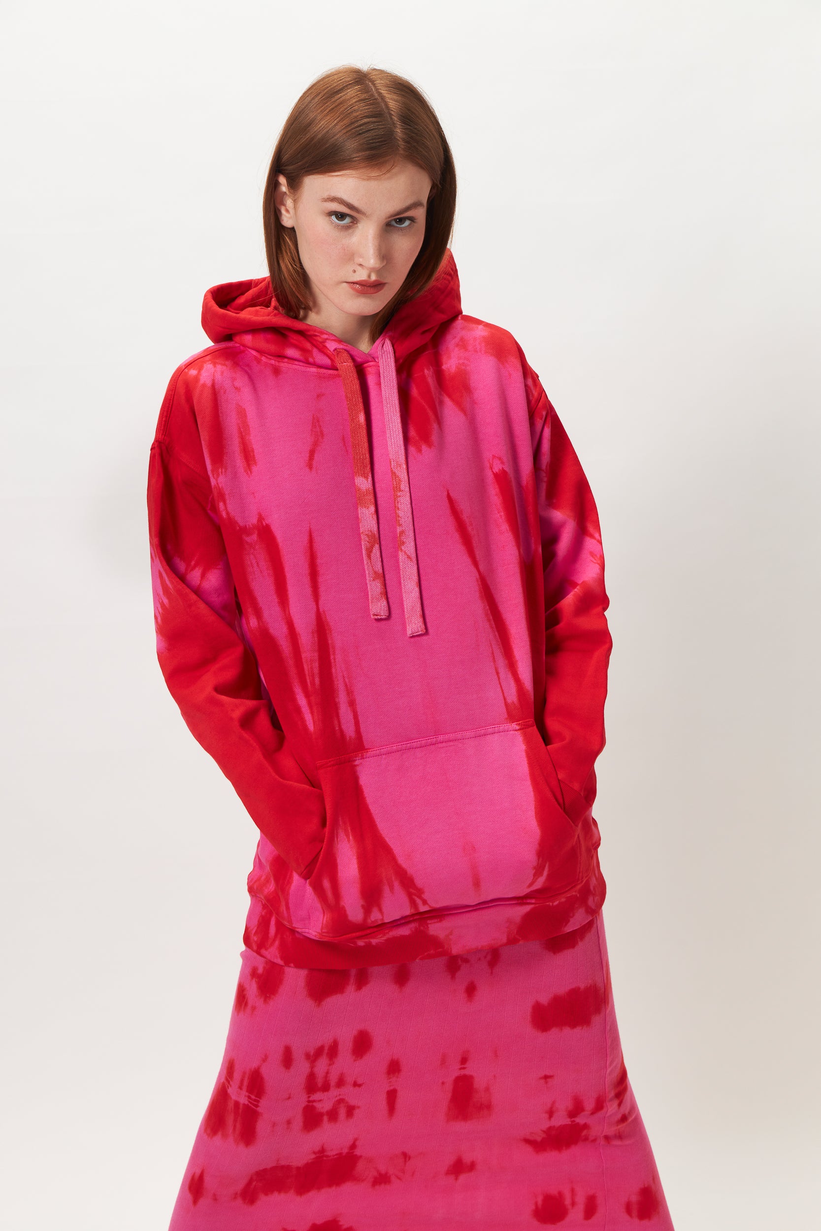 Tie-Dye Cotton Hoodie Pink/Red