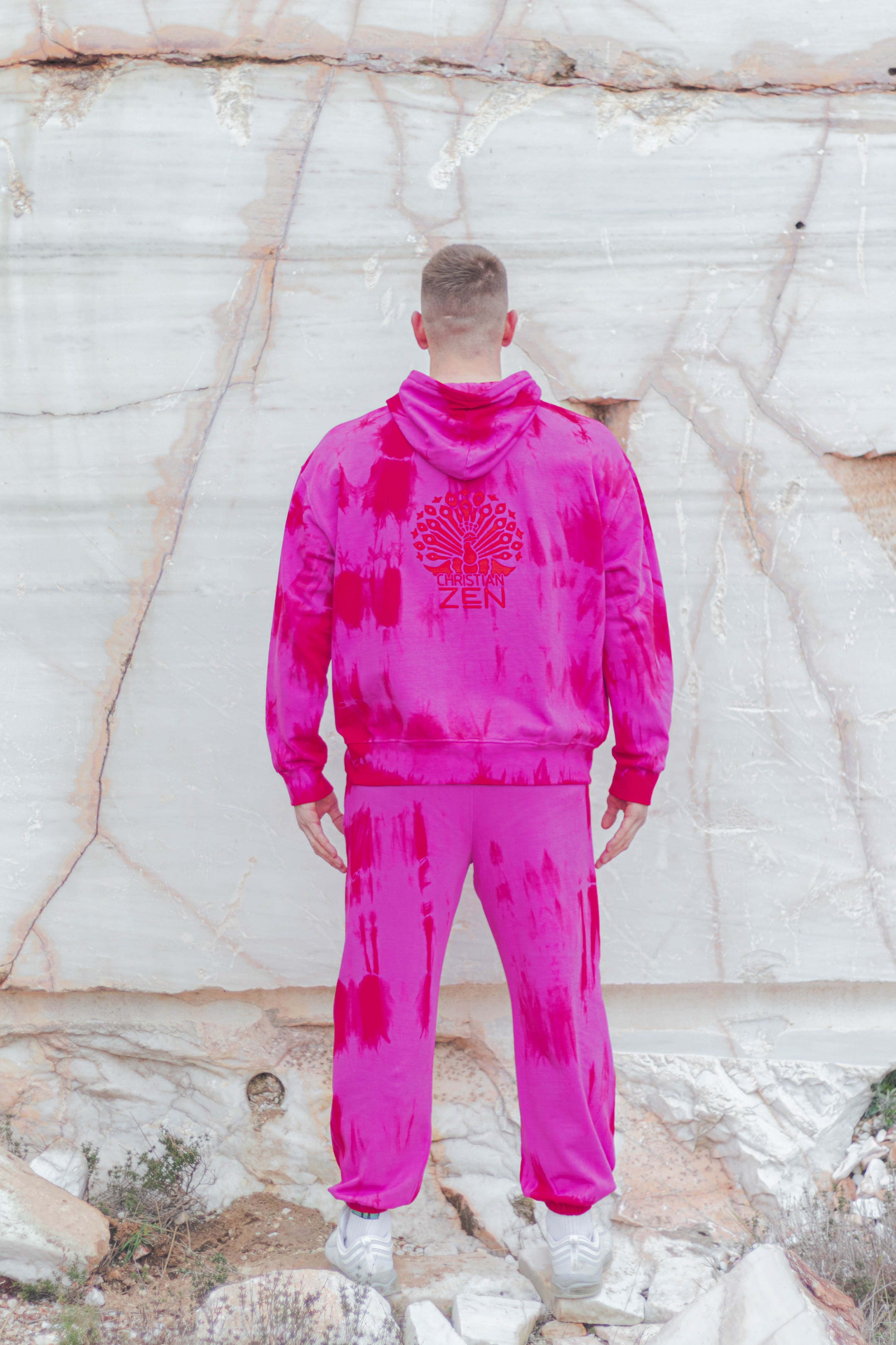 Tie-Dye Cotton Hoodie Pink/Red