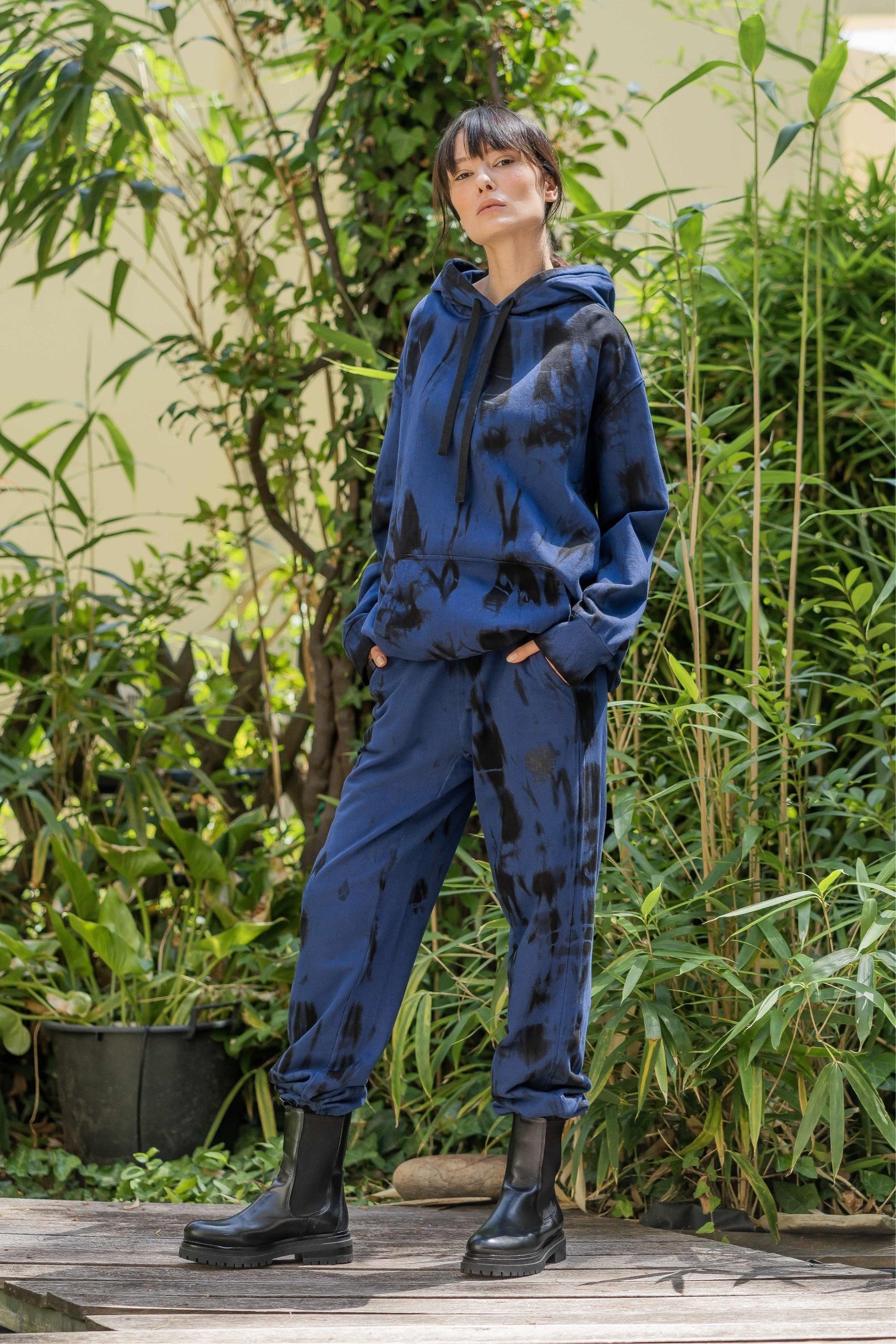 Tie-Dye Cotton Pants Blue/Black