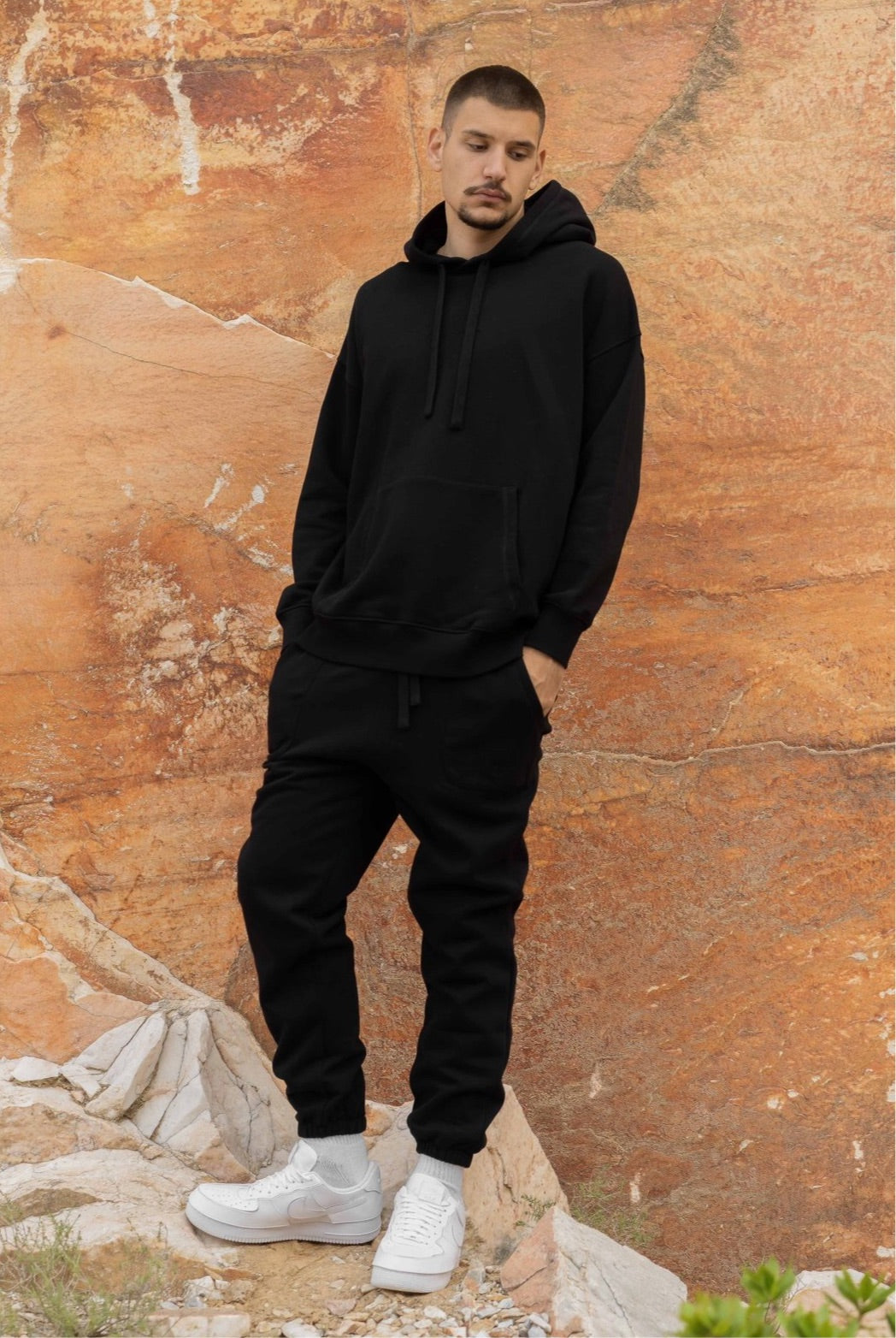 Organic Cotton Embroidered Hoodie Black