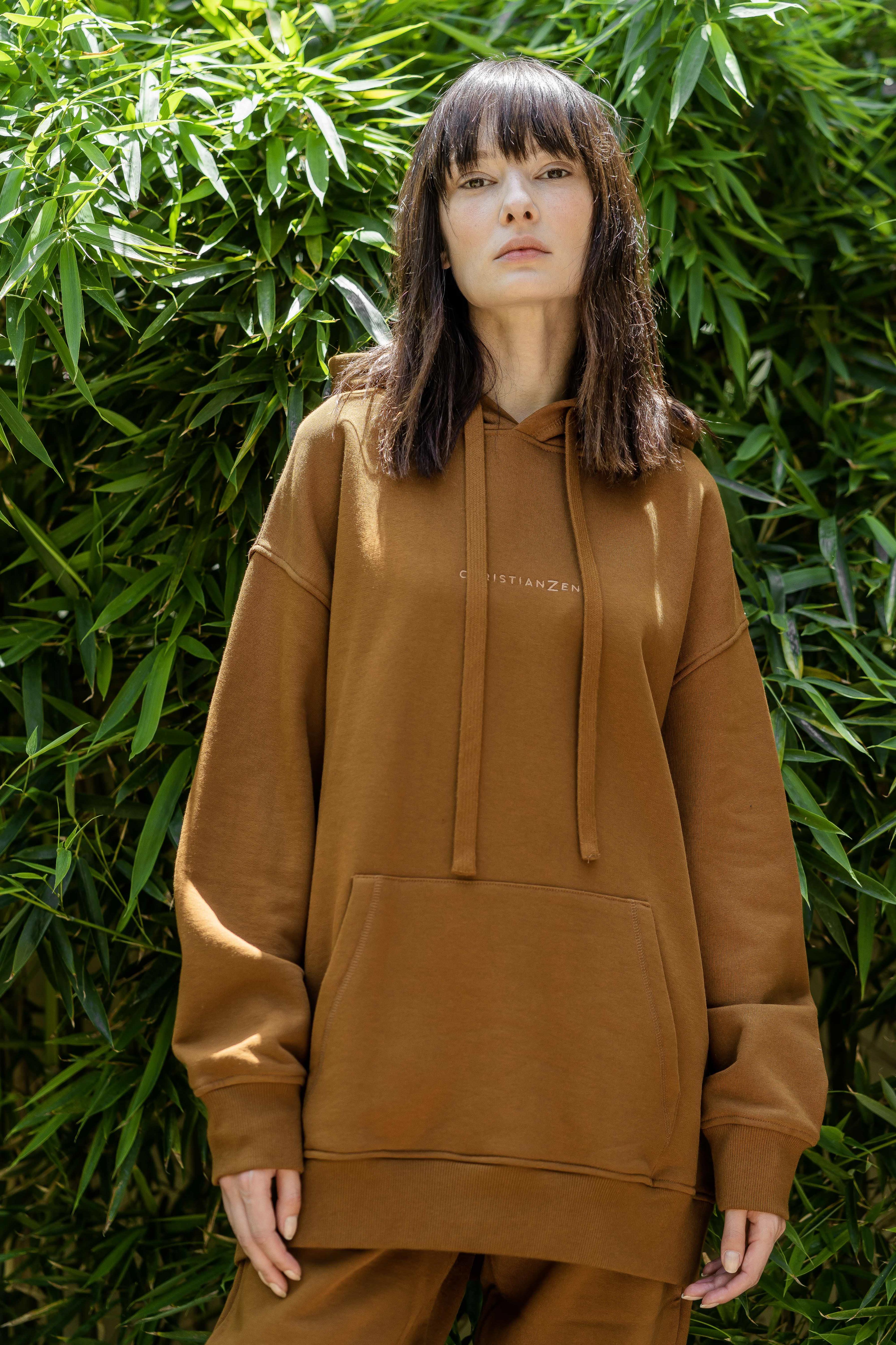 Organic Cotton Embroidered Hoodie Cinnamon