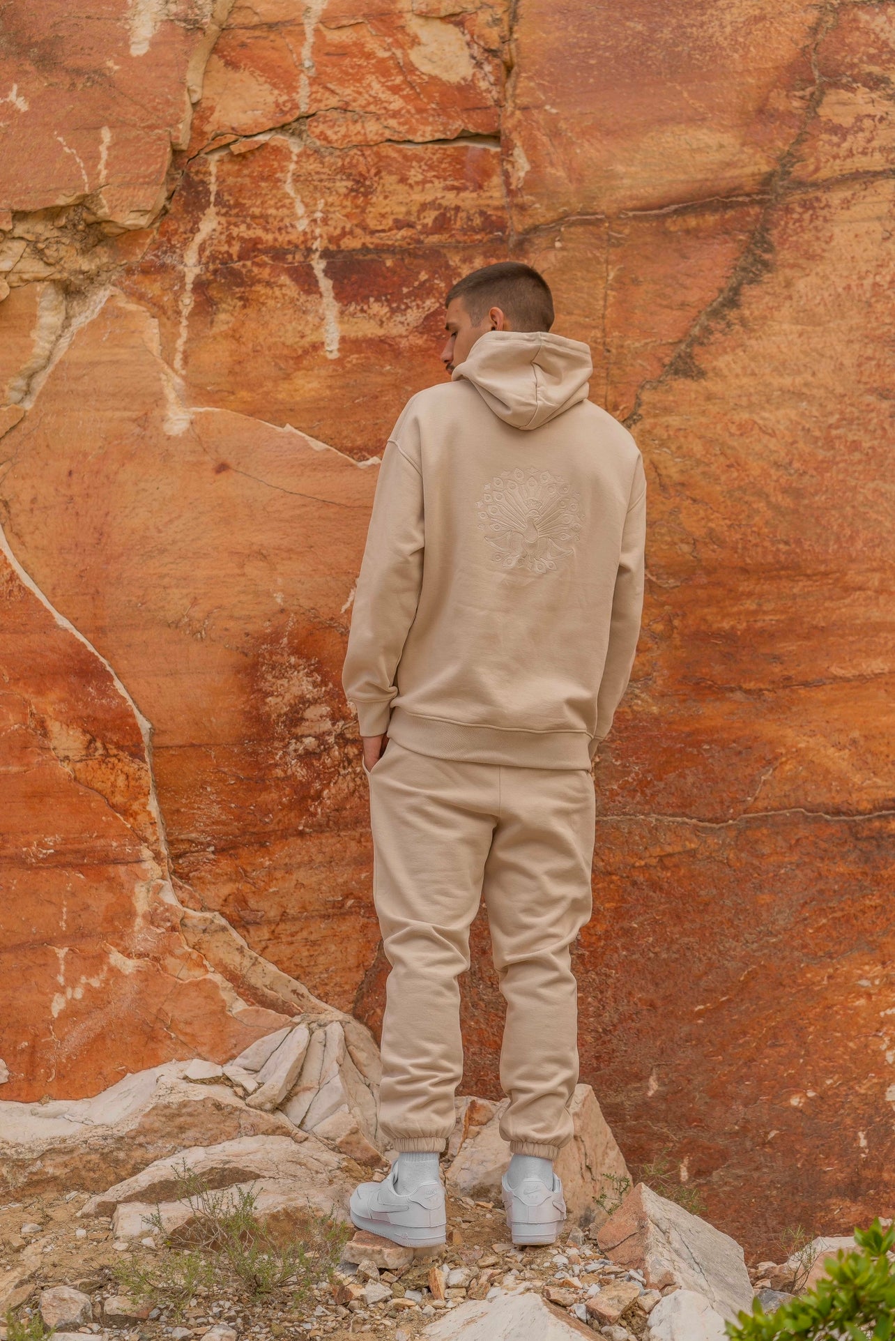 Organic Cotton Embroidered Logo Pants Beige