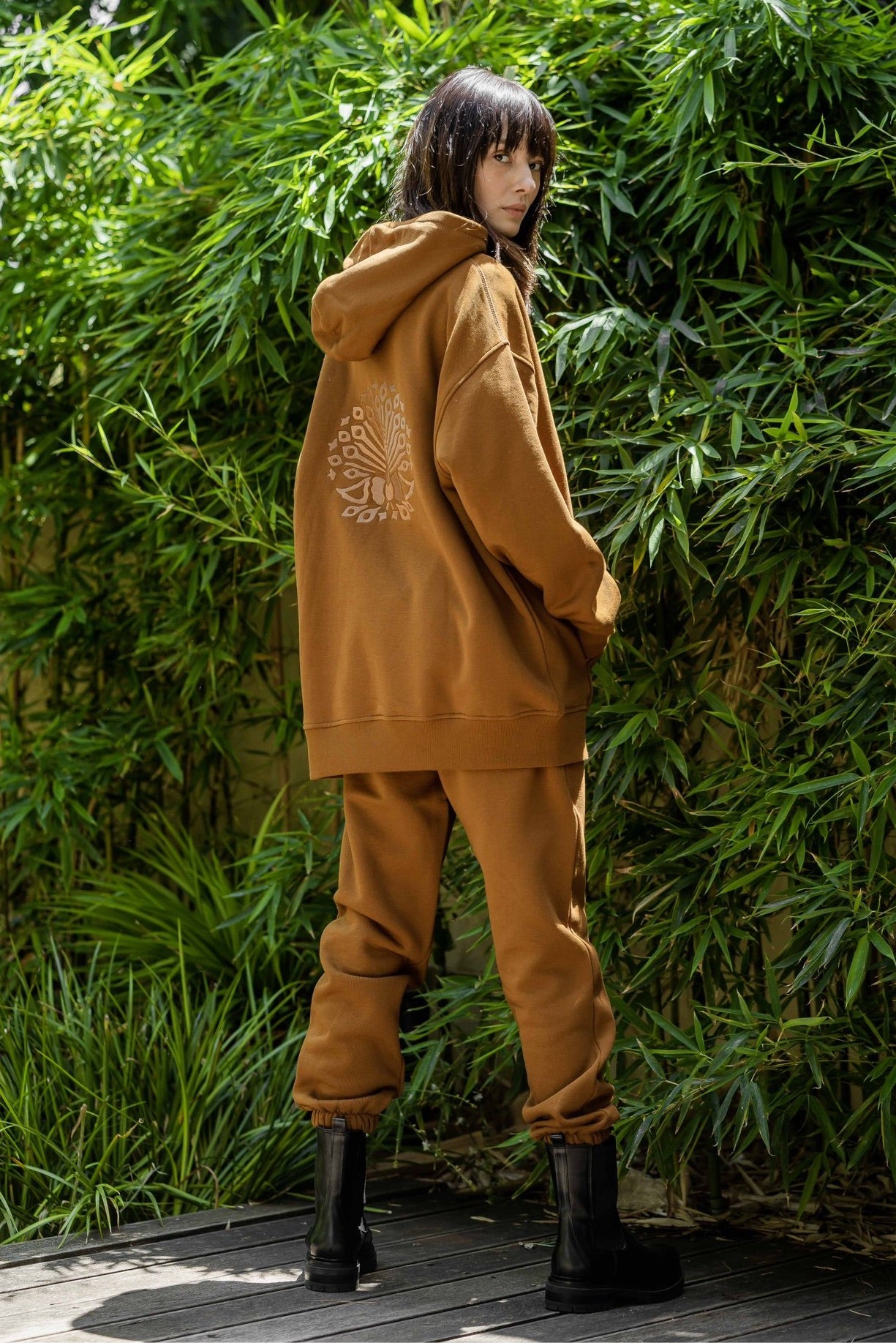 Organic Cotton Embroidered Logo Pants Cinnamon