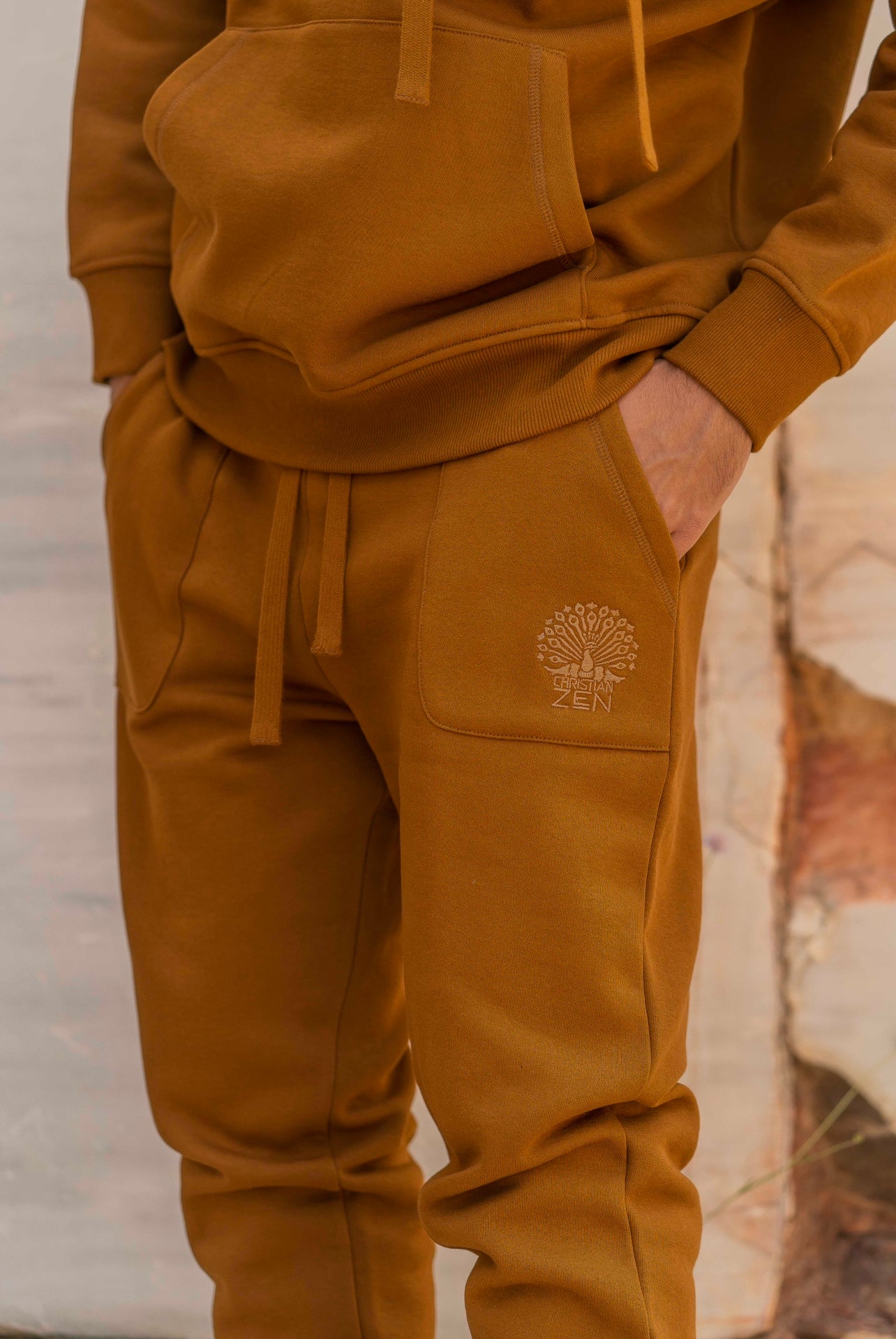 Organic Cotton Embroidered Logo Pants Cinnamon