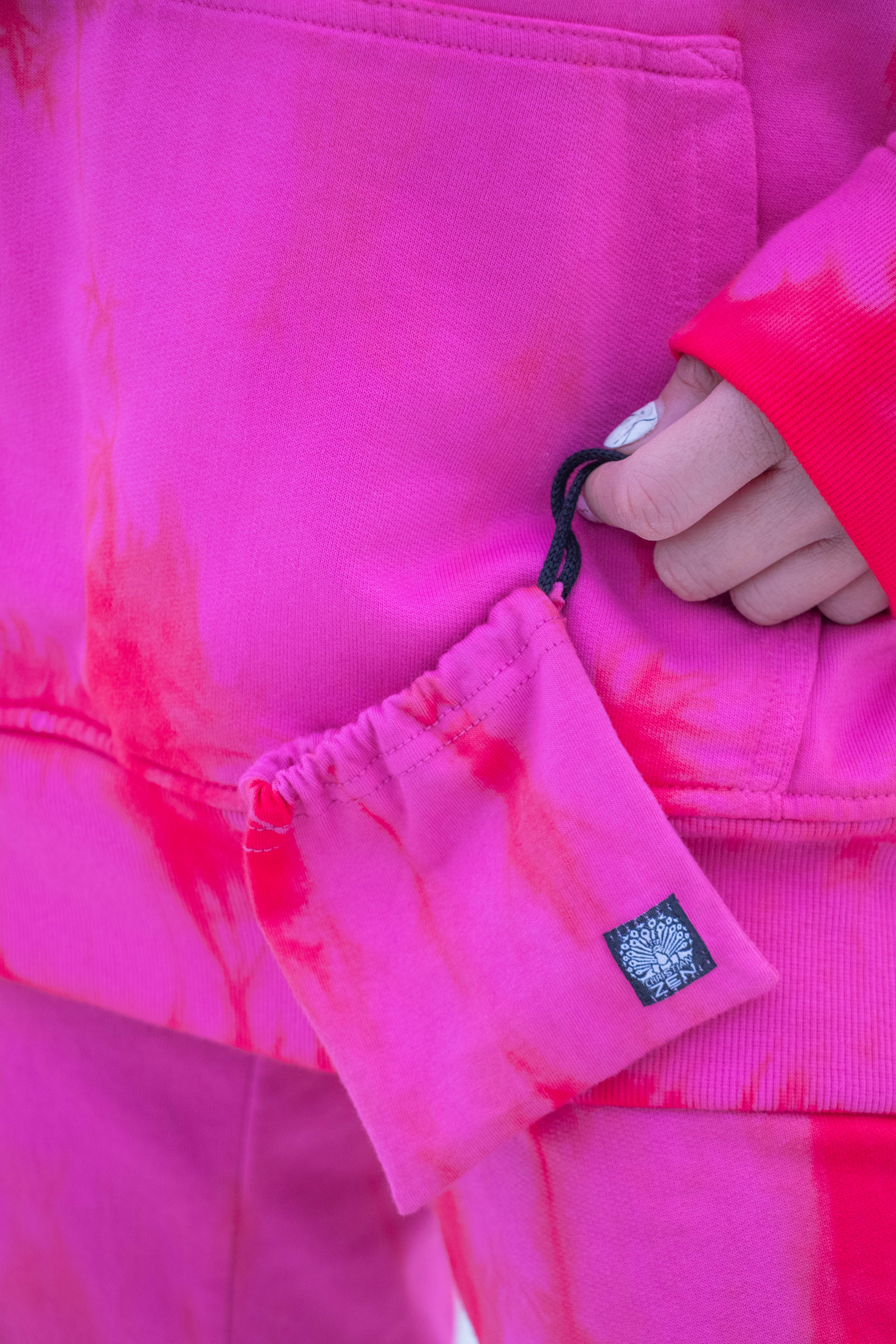 Tie-Dye Cotton Hoodie Pink/Red