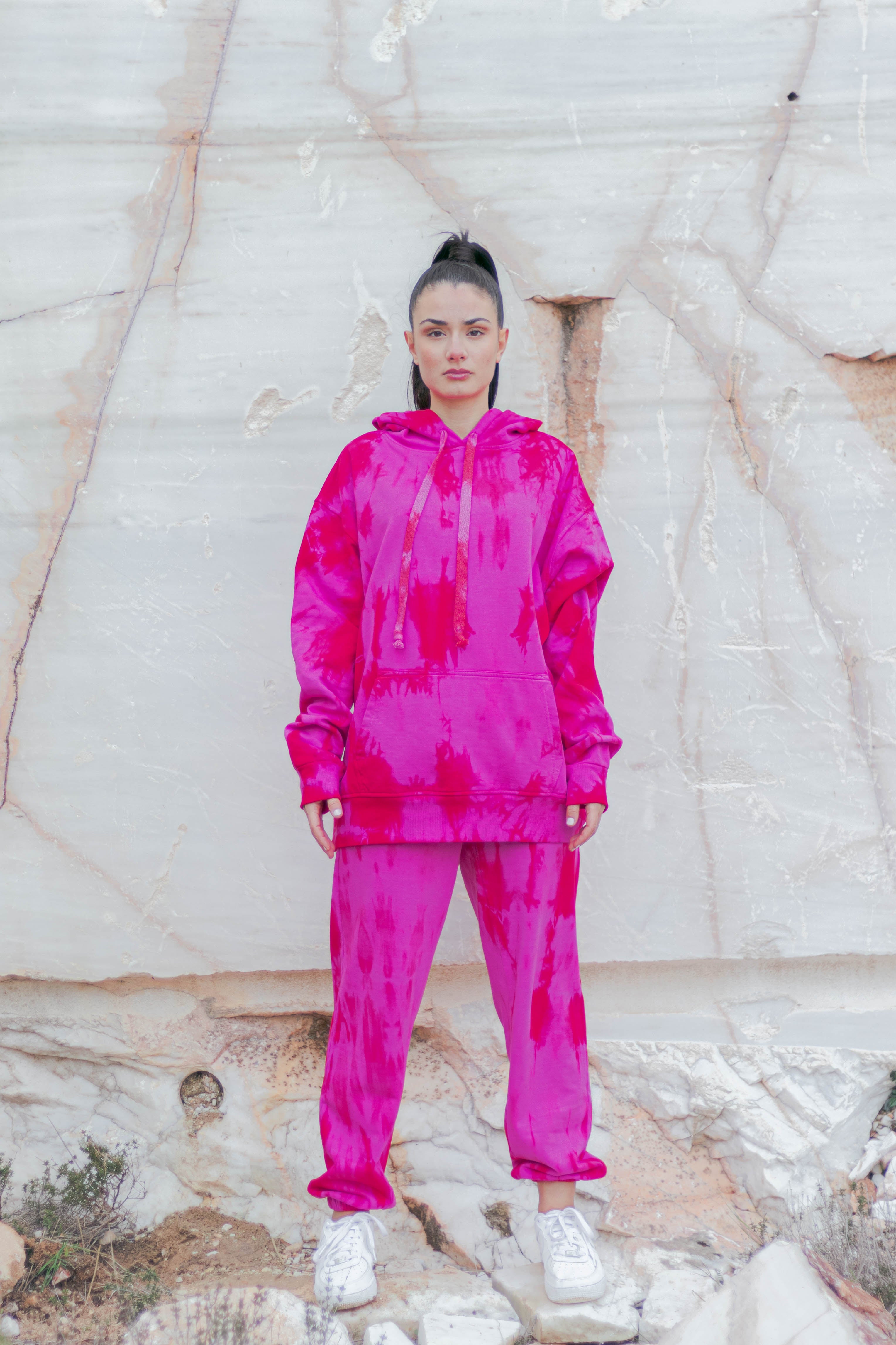 Tie-Dye Cotton Hoodie Pink/Red