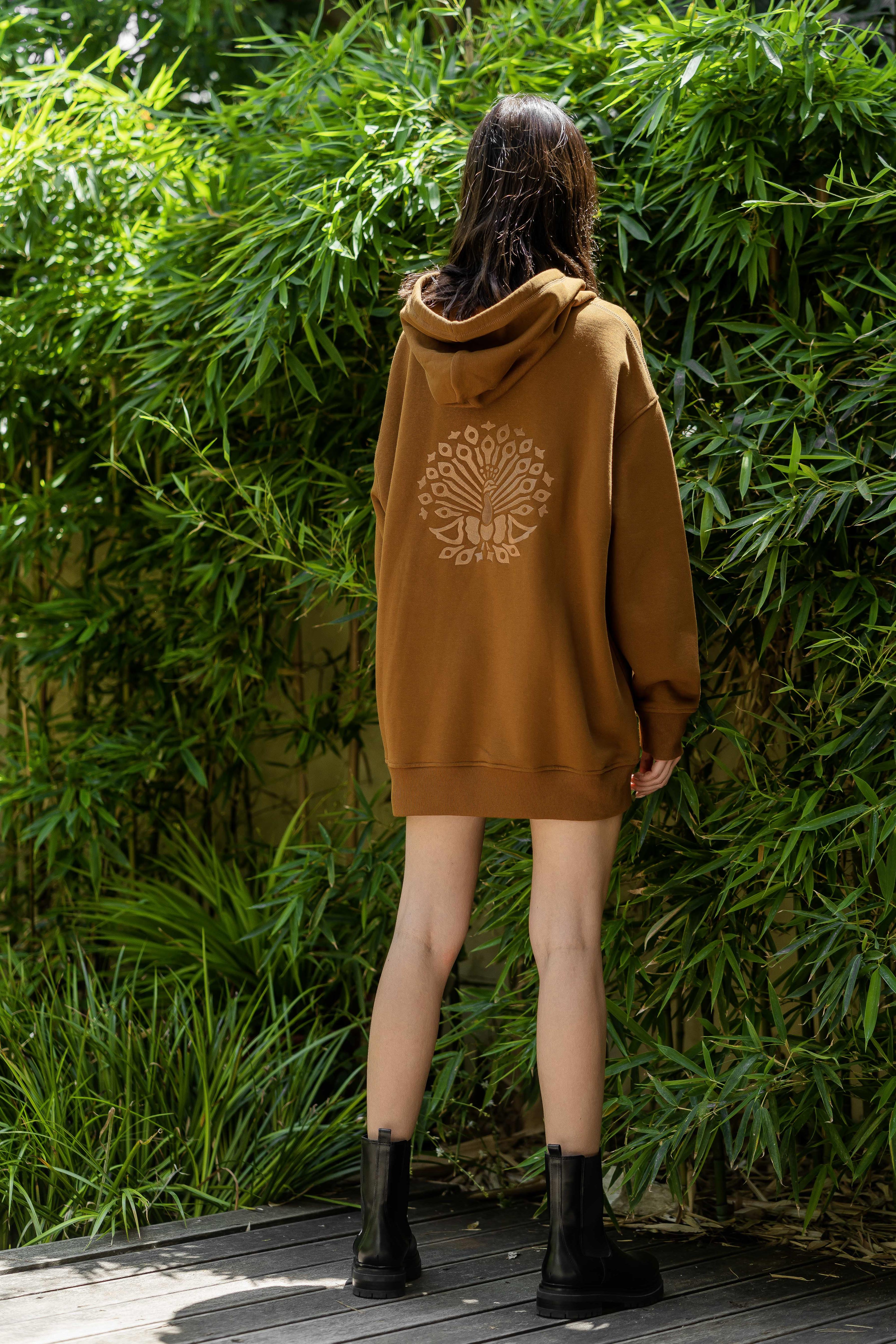 Organic Cotton Embroidered Hoodie Cinnamon