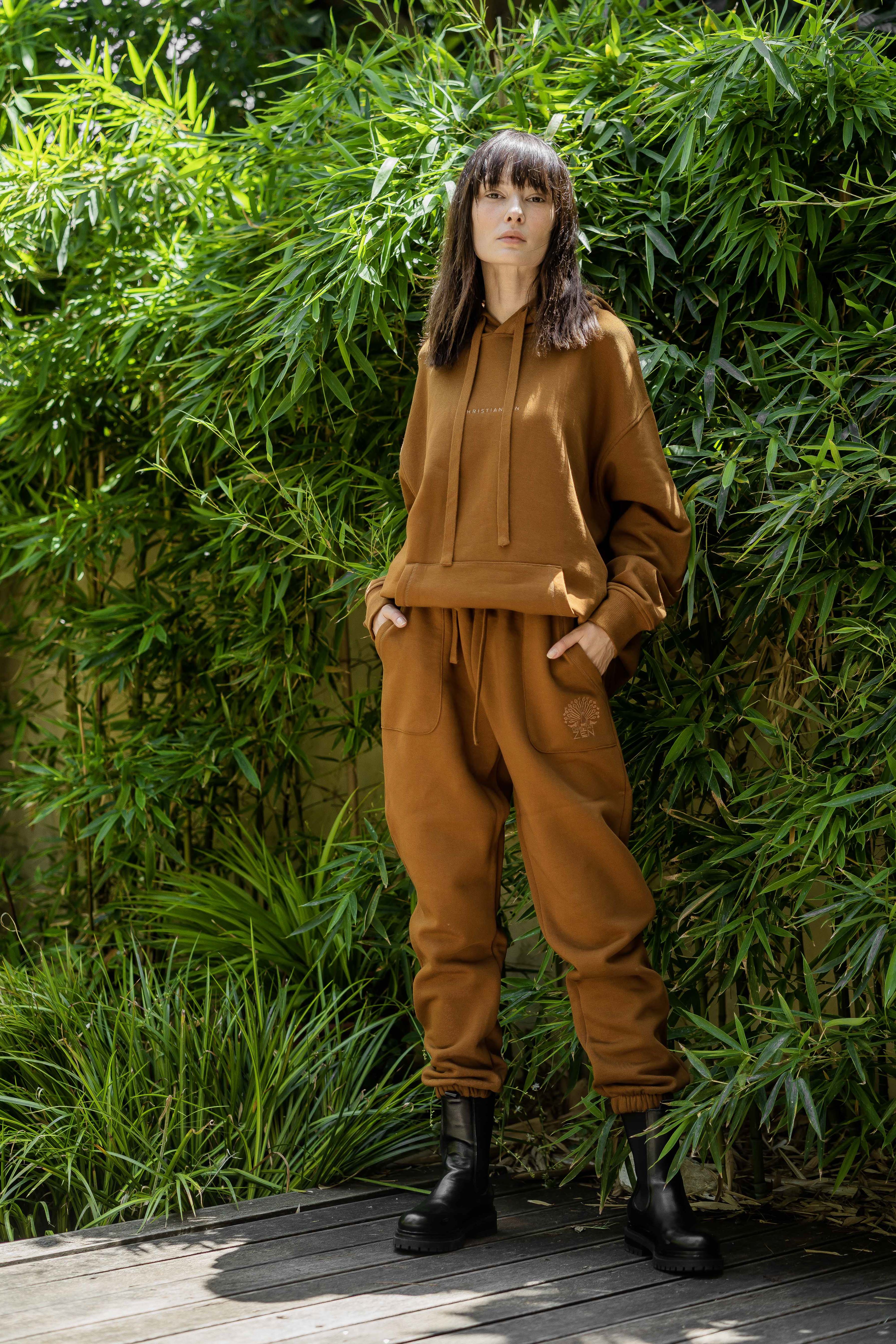 Organic Cotton Embroidered Hoodie Cinnamon