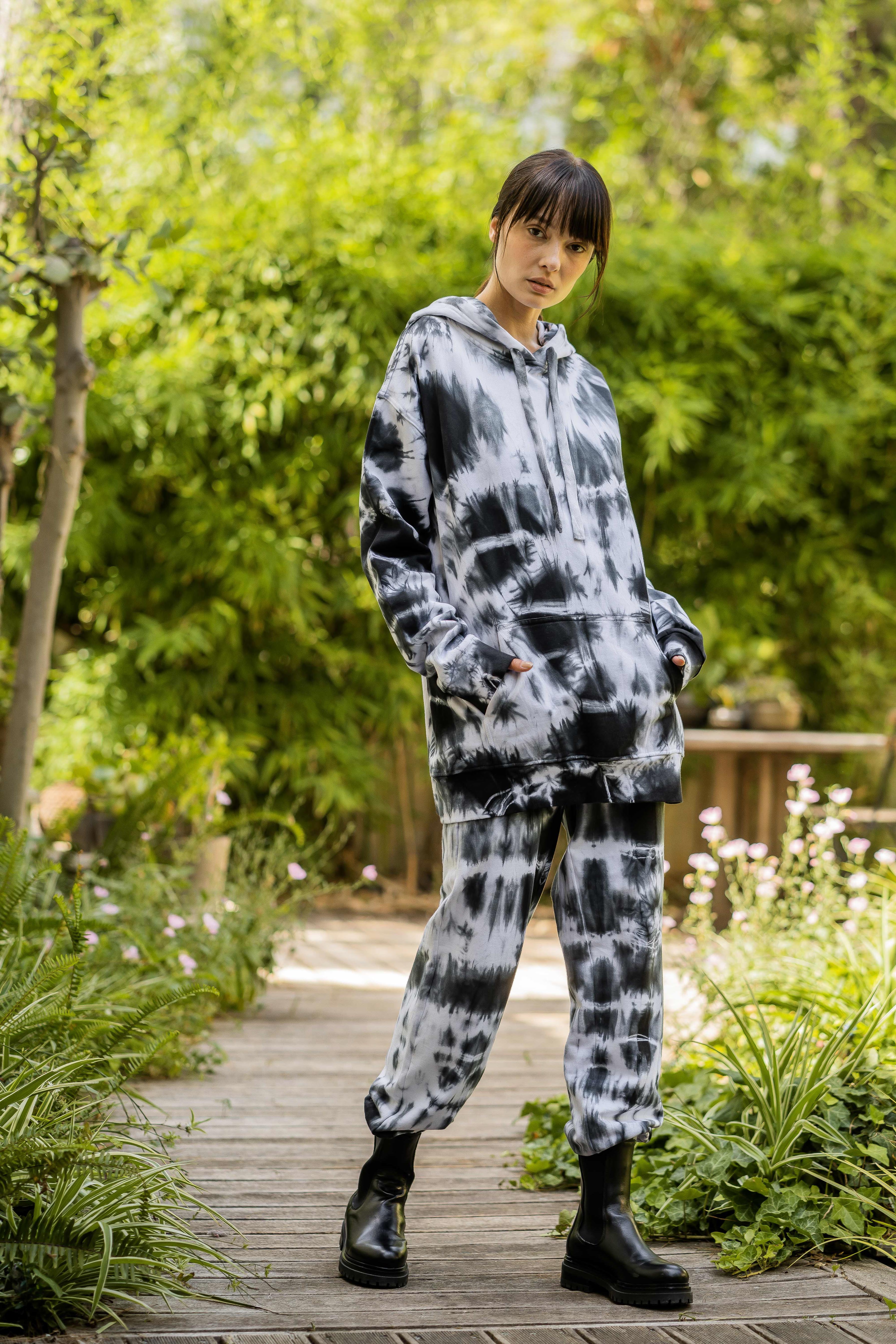 Tie-Dye Cotton Hoodie Black